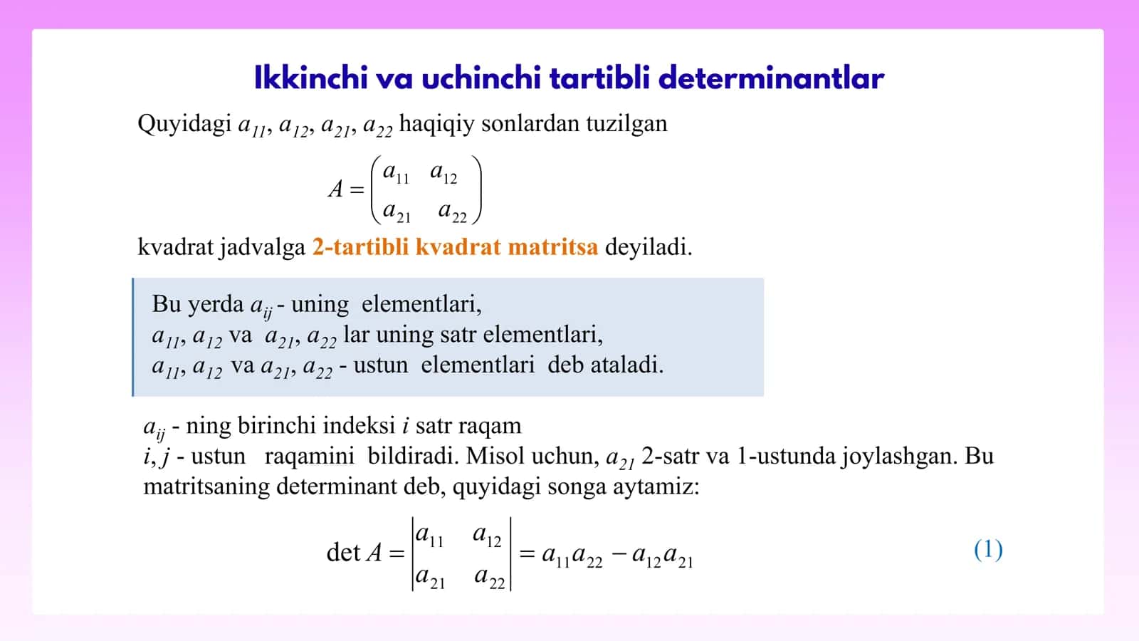 Kichik tartibli determinantlar 2