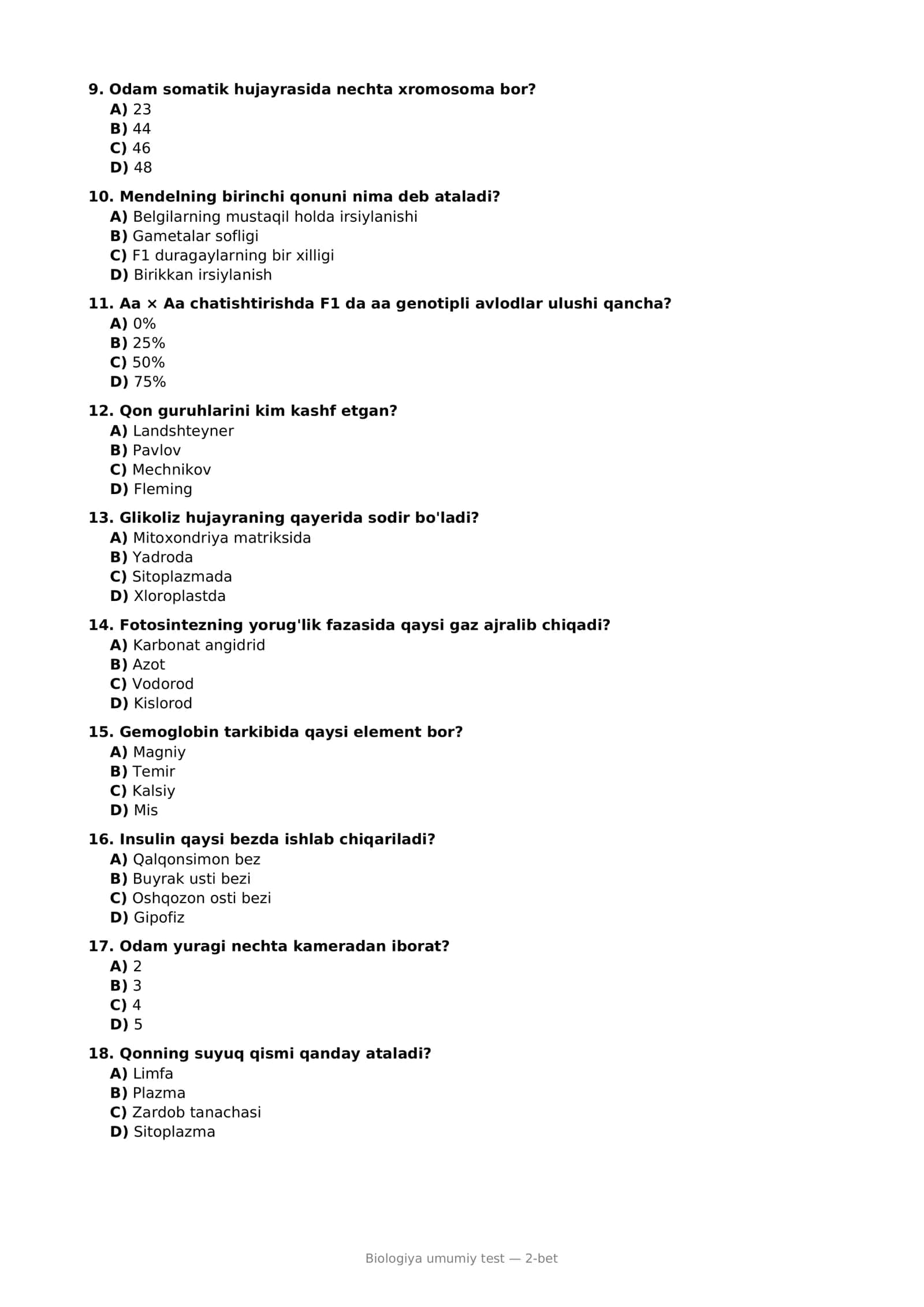 Biologiya umumiy test 2