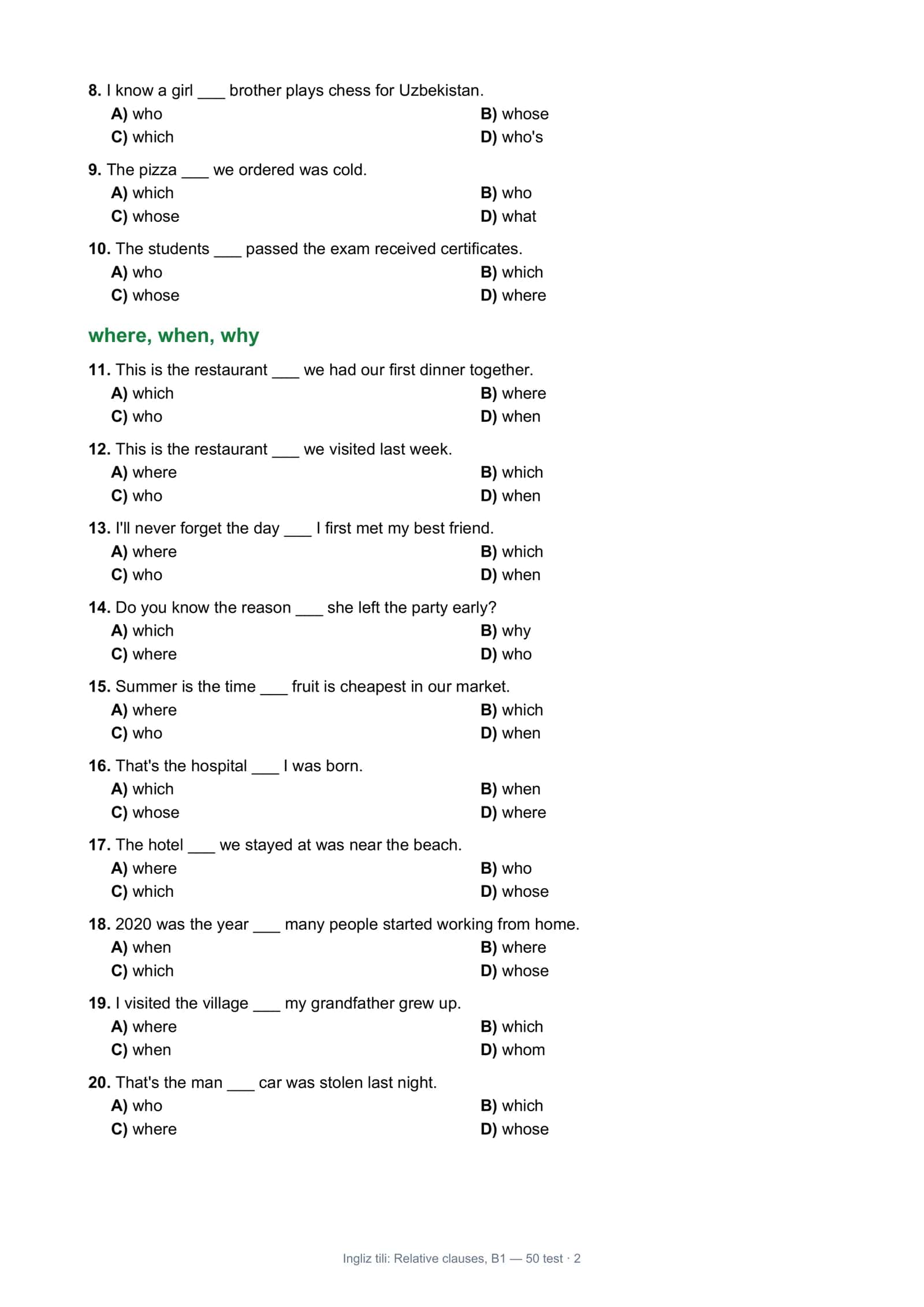 Ingliz tili: Relative clauses 2