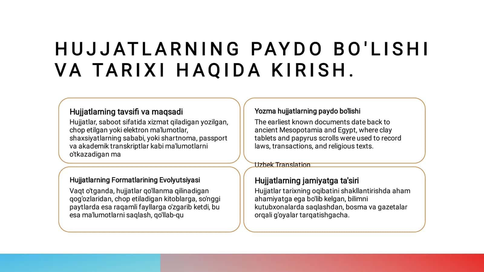 Hujjatlarning paydo bolishi va tarixi 2