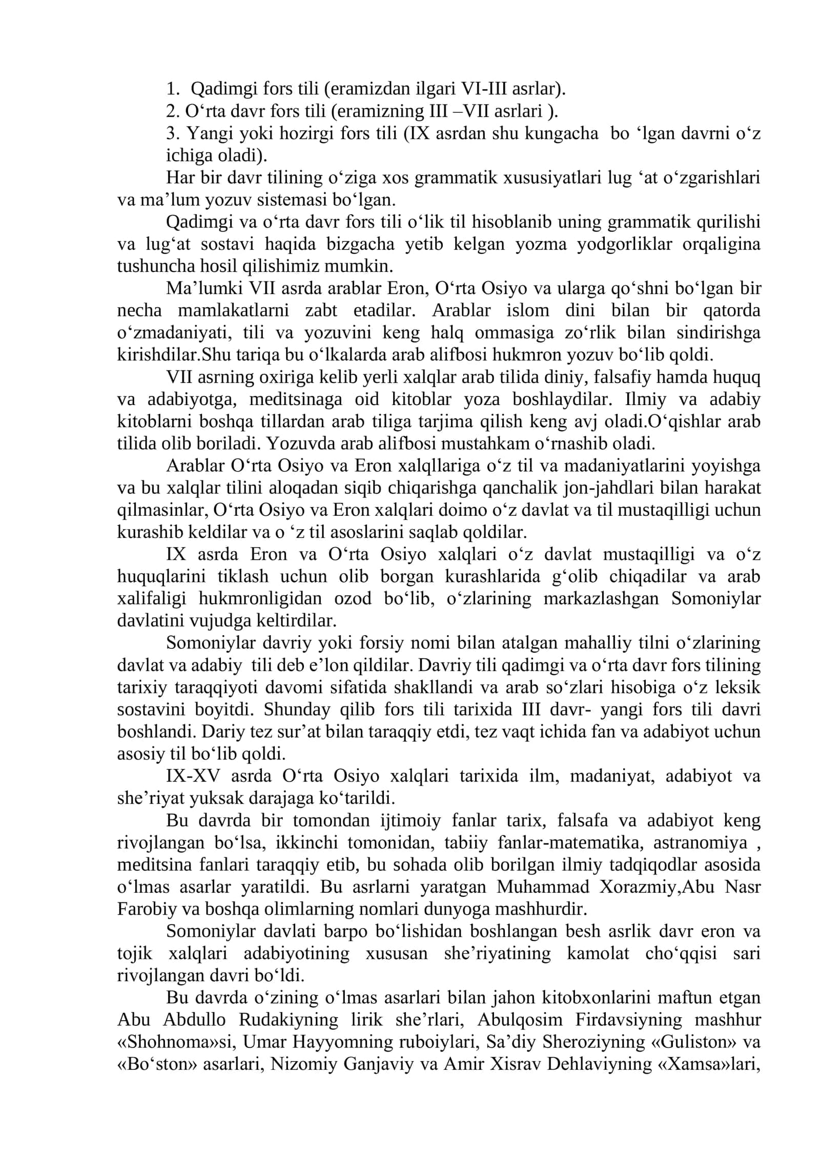 Fors tili fani o ‘qitishning maqsad va vazifalari 2