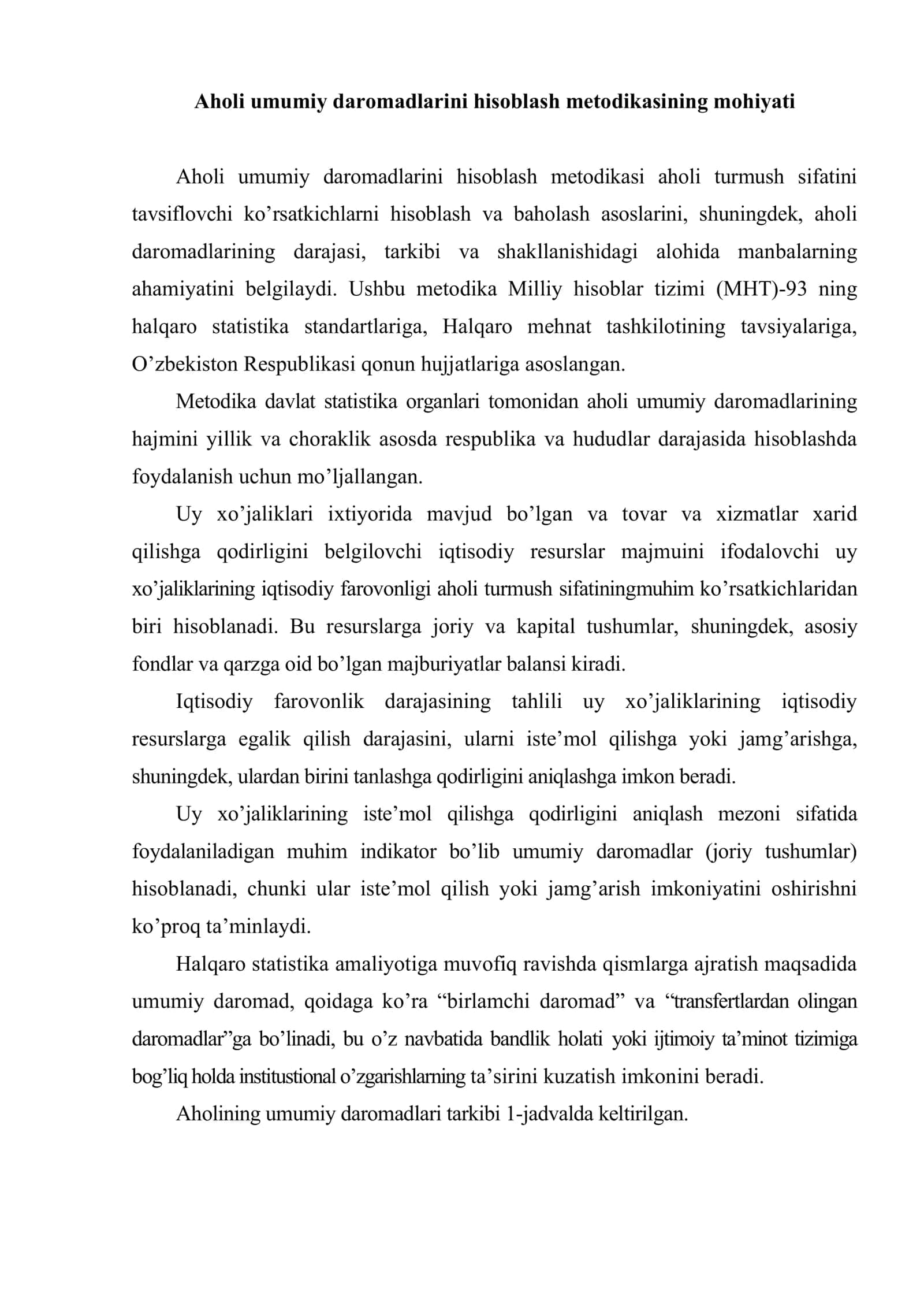 Aholi umumiy daromadlarini hisoblash metodikasi 2