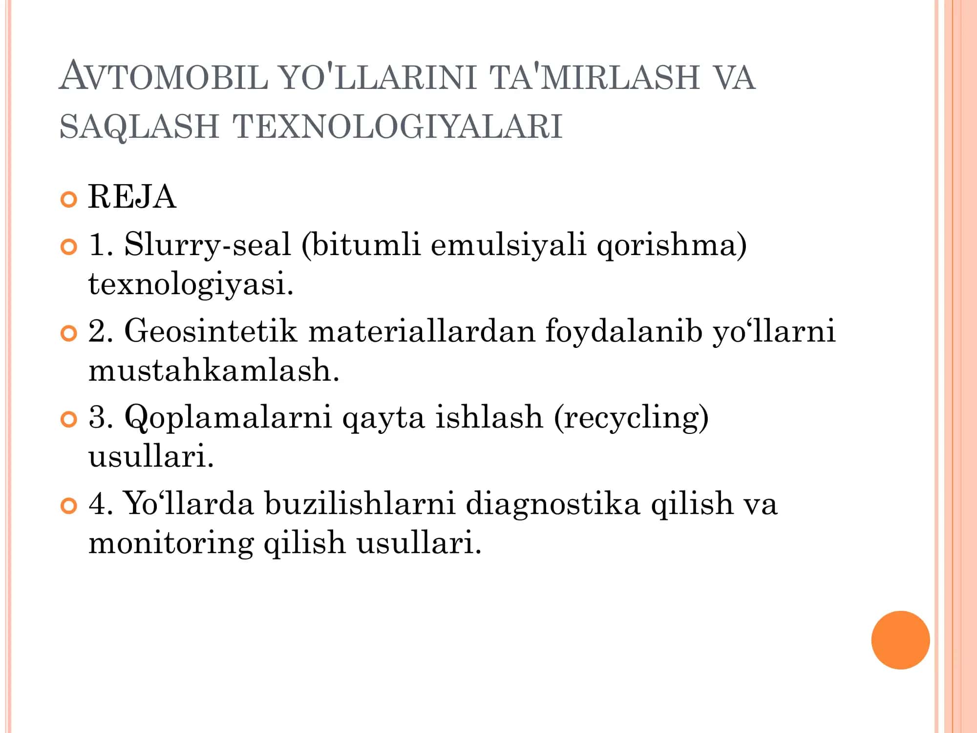AVTOMOBIL YO'LLARINI TA'MIRLASH VA SAQLASH TEXNOLOGIYALARI 2