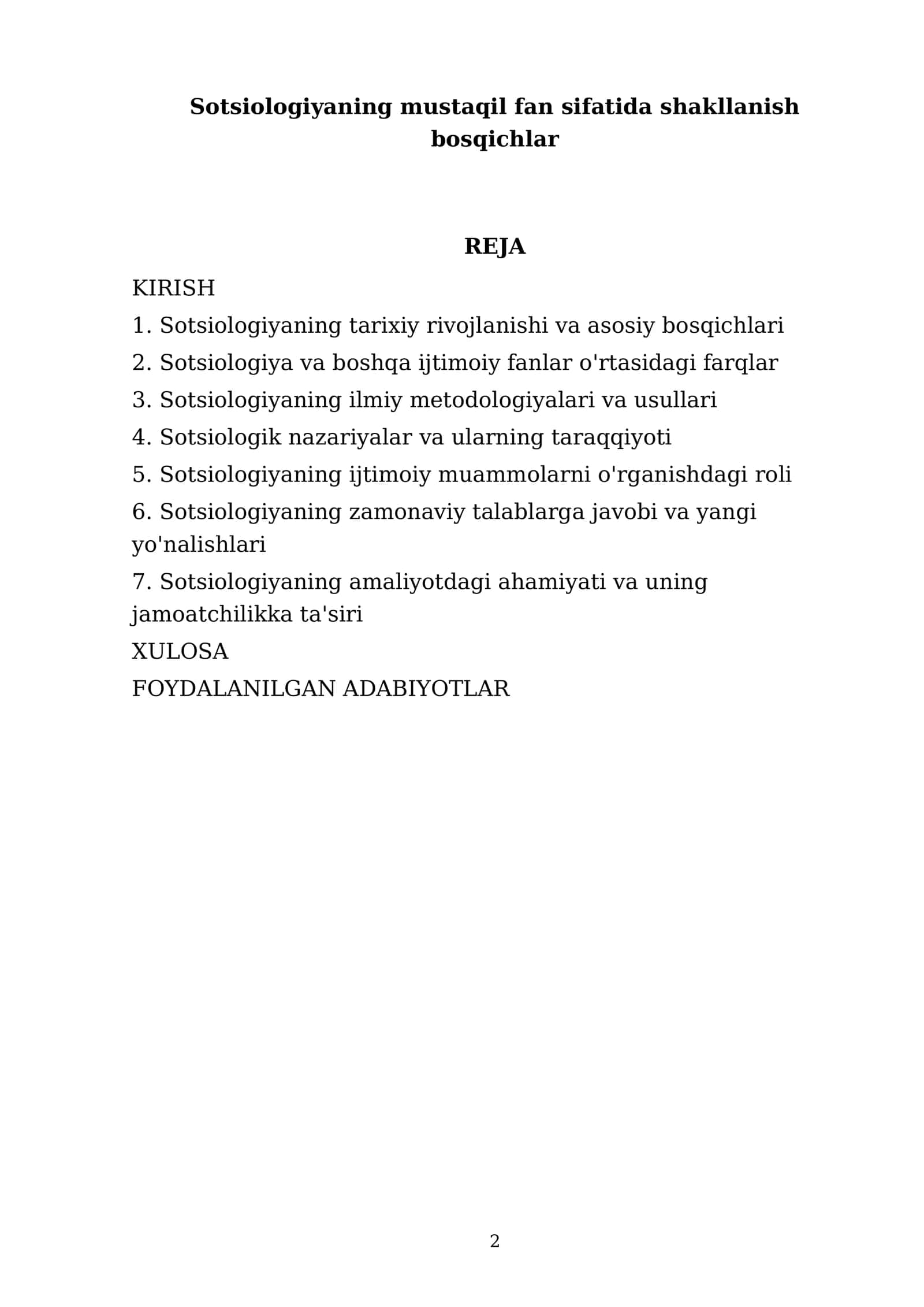 Sotsiologiyaning mustaqil fan sifatida shakllanish bosqichlar 2