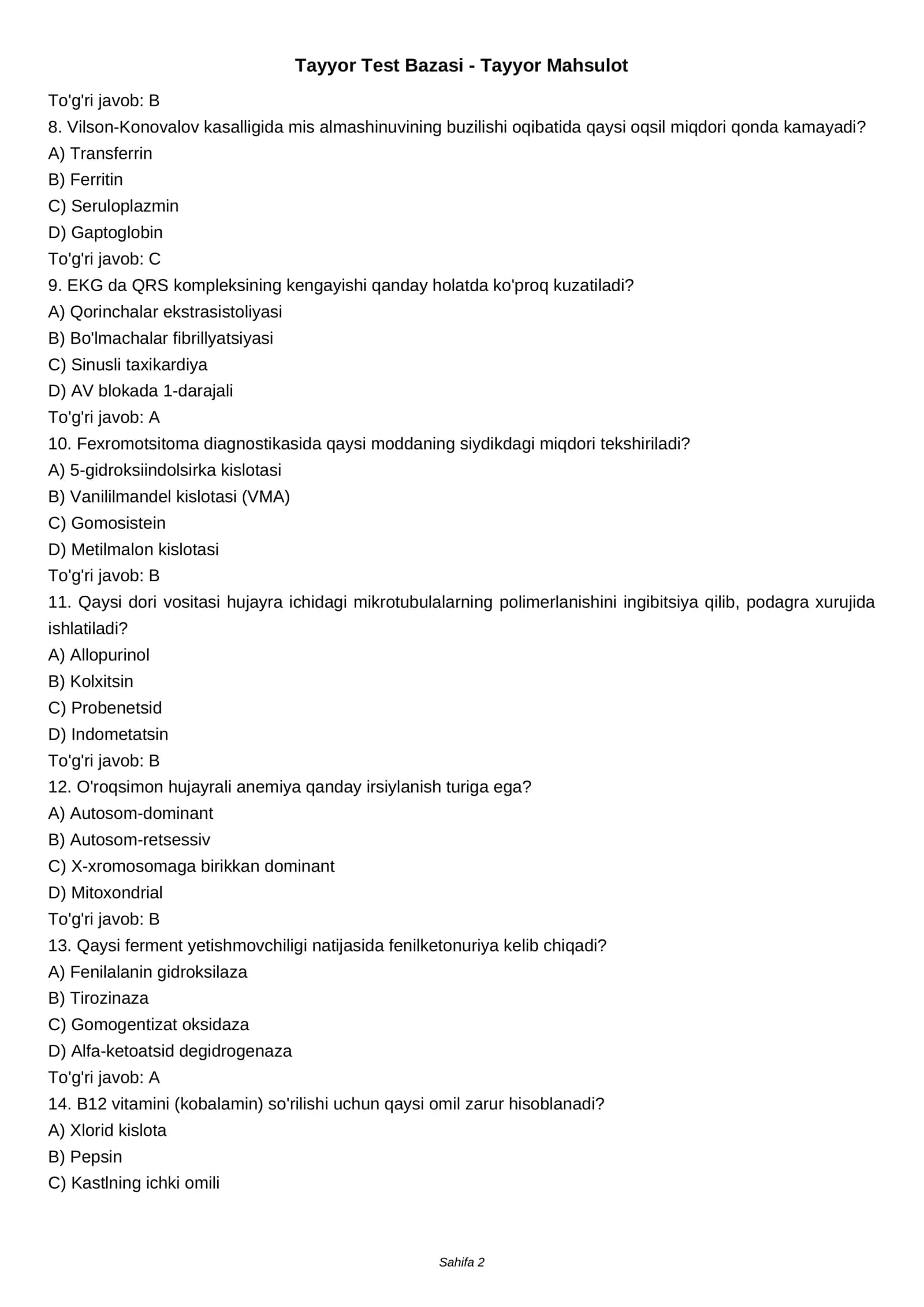 Tayyor Test Bazasi - Tayyor Mahsulot 2