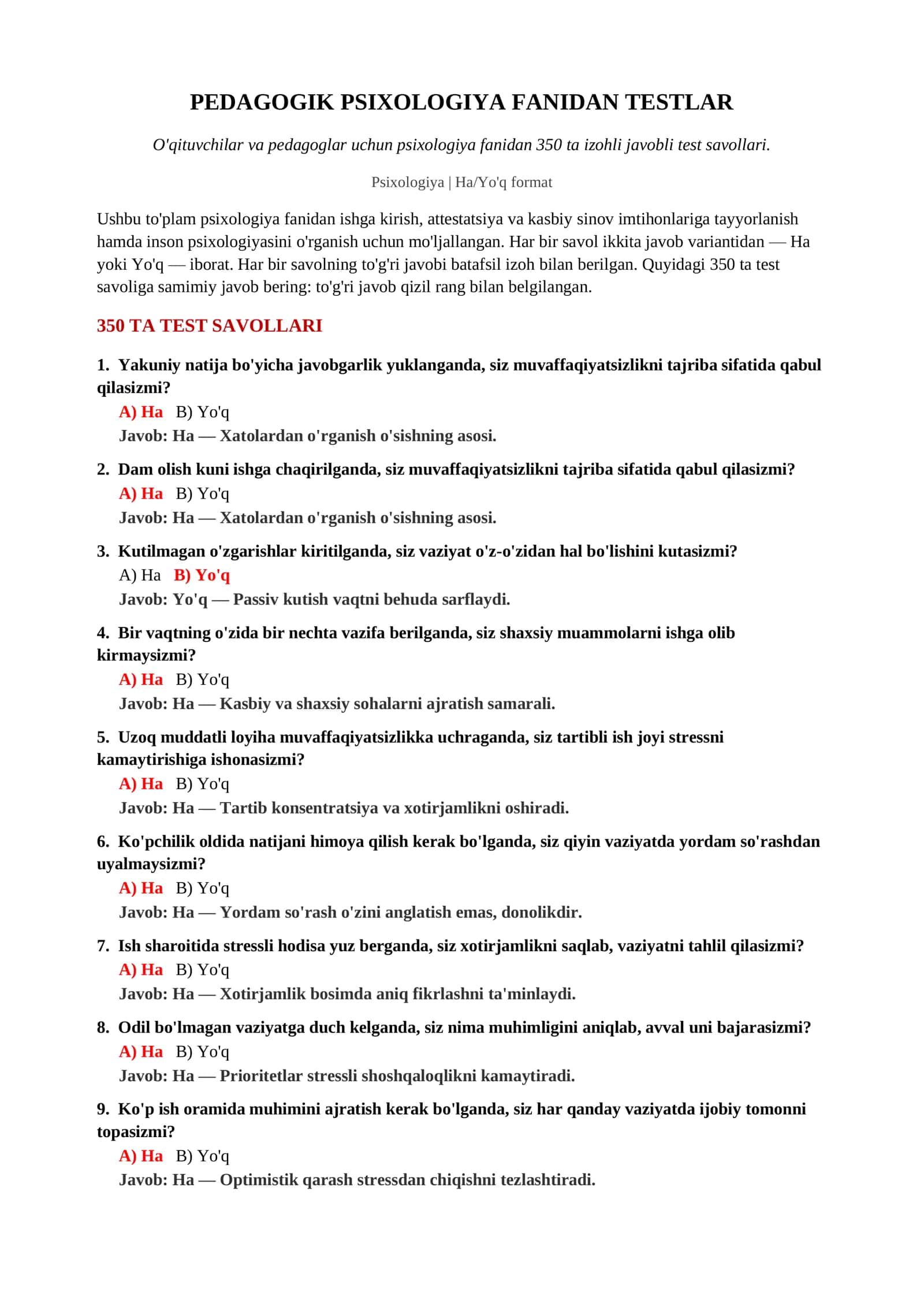PEDAGOGIK PSIXOLOGIYA FANIDAN TESTLAR 2