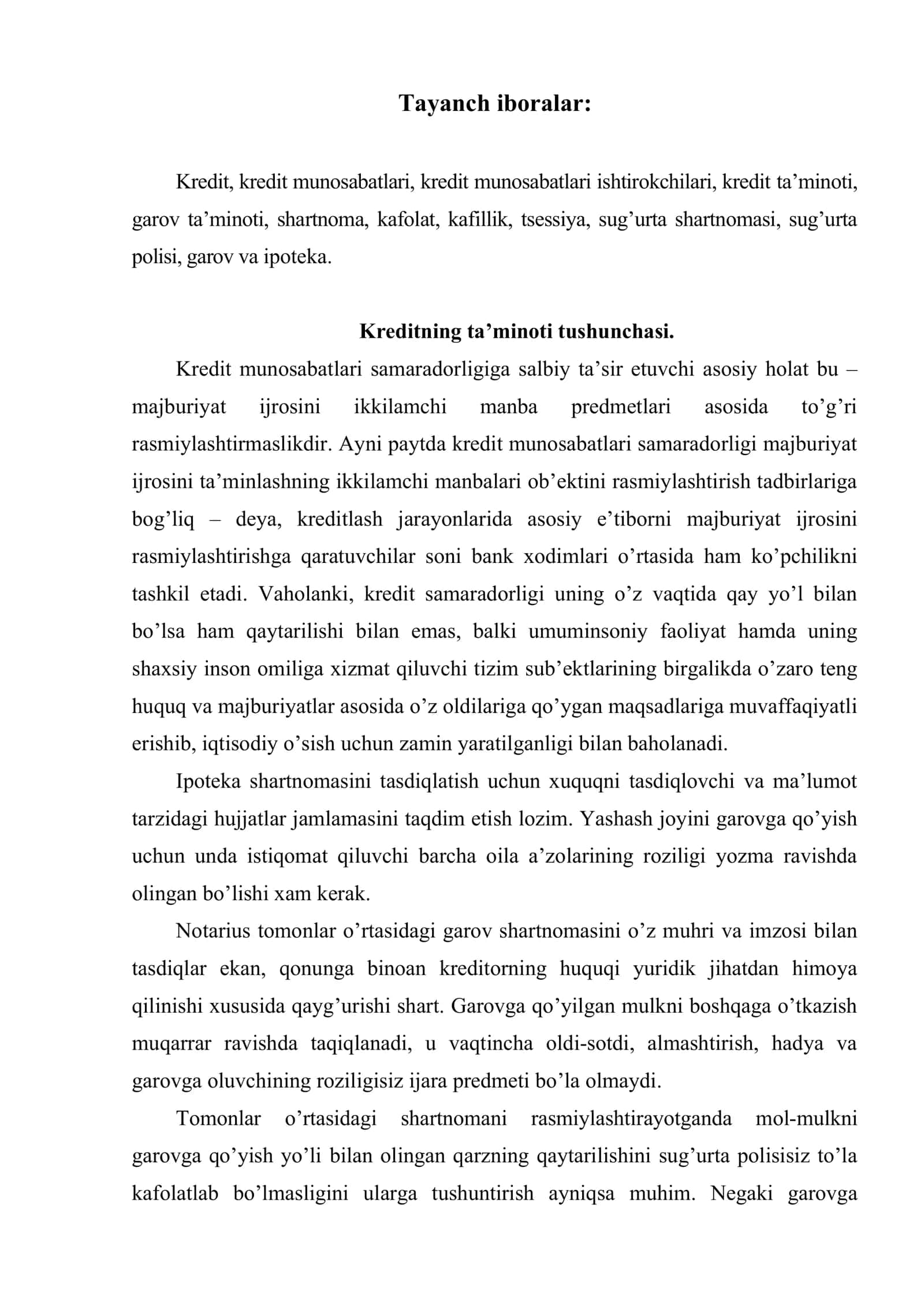 Kreditning ta’minoti va uning shakllari 2