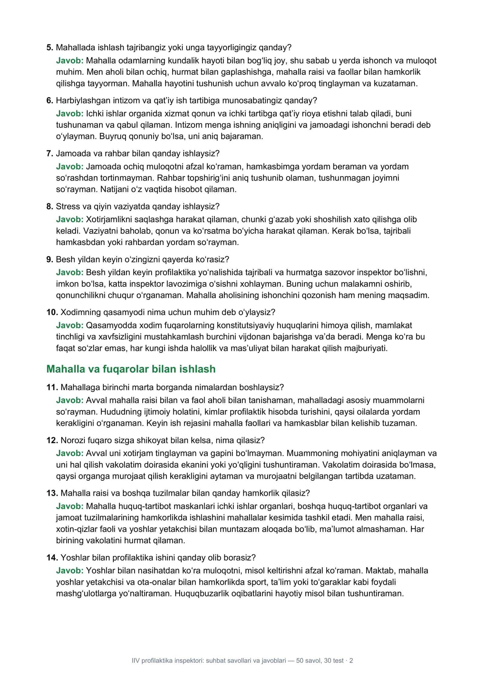 IIV profilaktika inspektori: suhbat savollari va javoblari 2