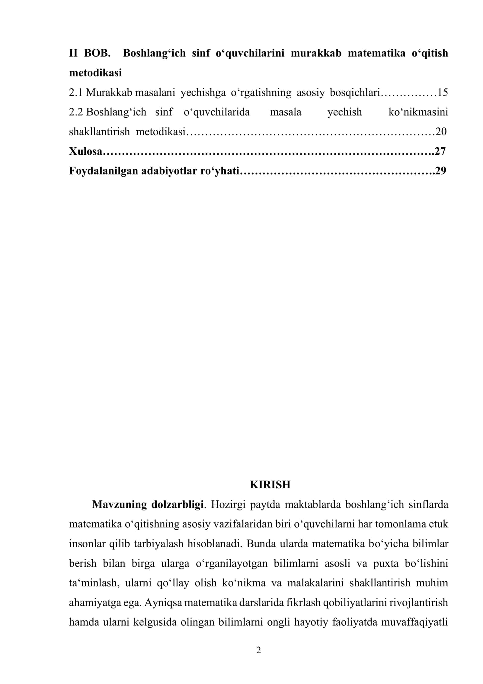 Boshlang‘ich sinfda matematikadan murakkab masalalar va ularni yechishga o‘rgatish metodikasi 2