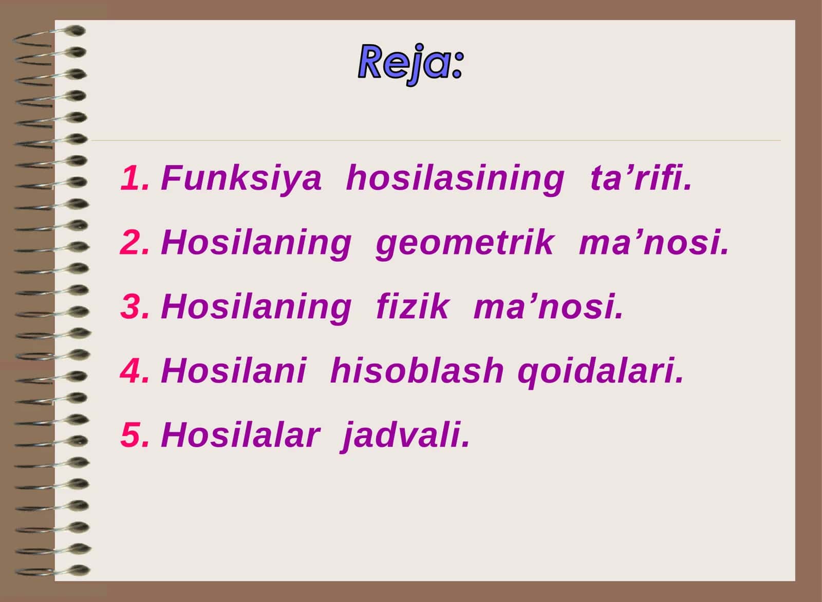 Funksiya hosilasining ta’rifi 2