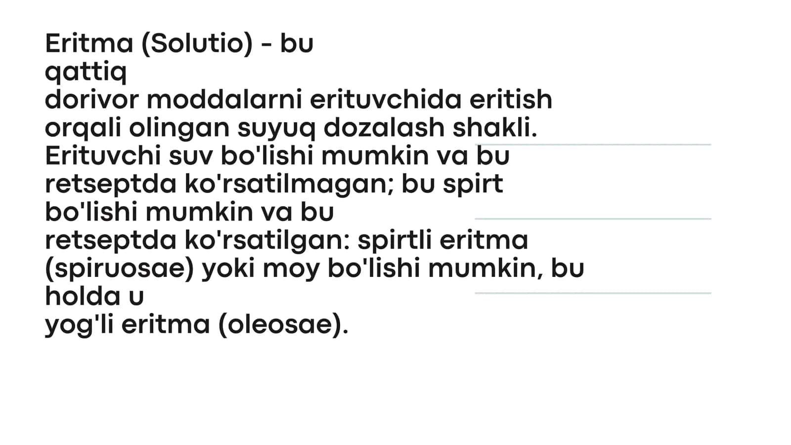 Suyuq dori shakllari: eritma, qaynatma, damlama, emulsiyalar, tomchi, tindirmalarga retsept yozish 2