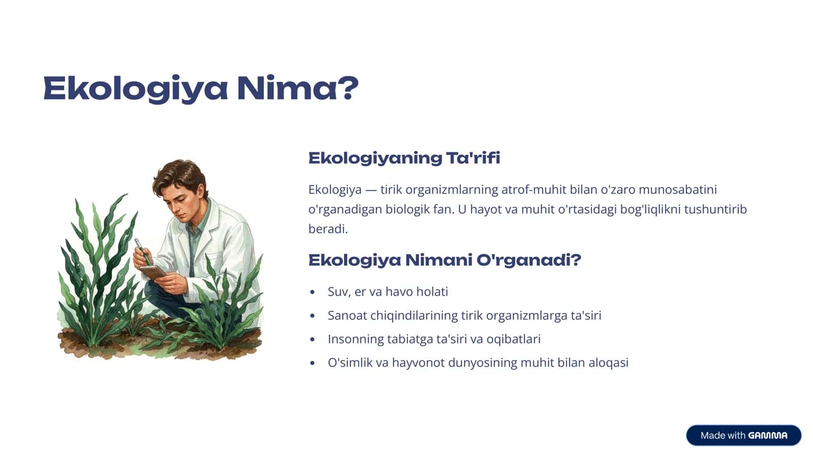 Ekologiya:Tabiatni
Muhofaza Qilish Talabalar uchun ekologiya, iqlim o'zgarishi va tabiatni muhofa 2