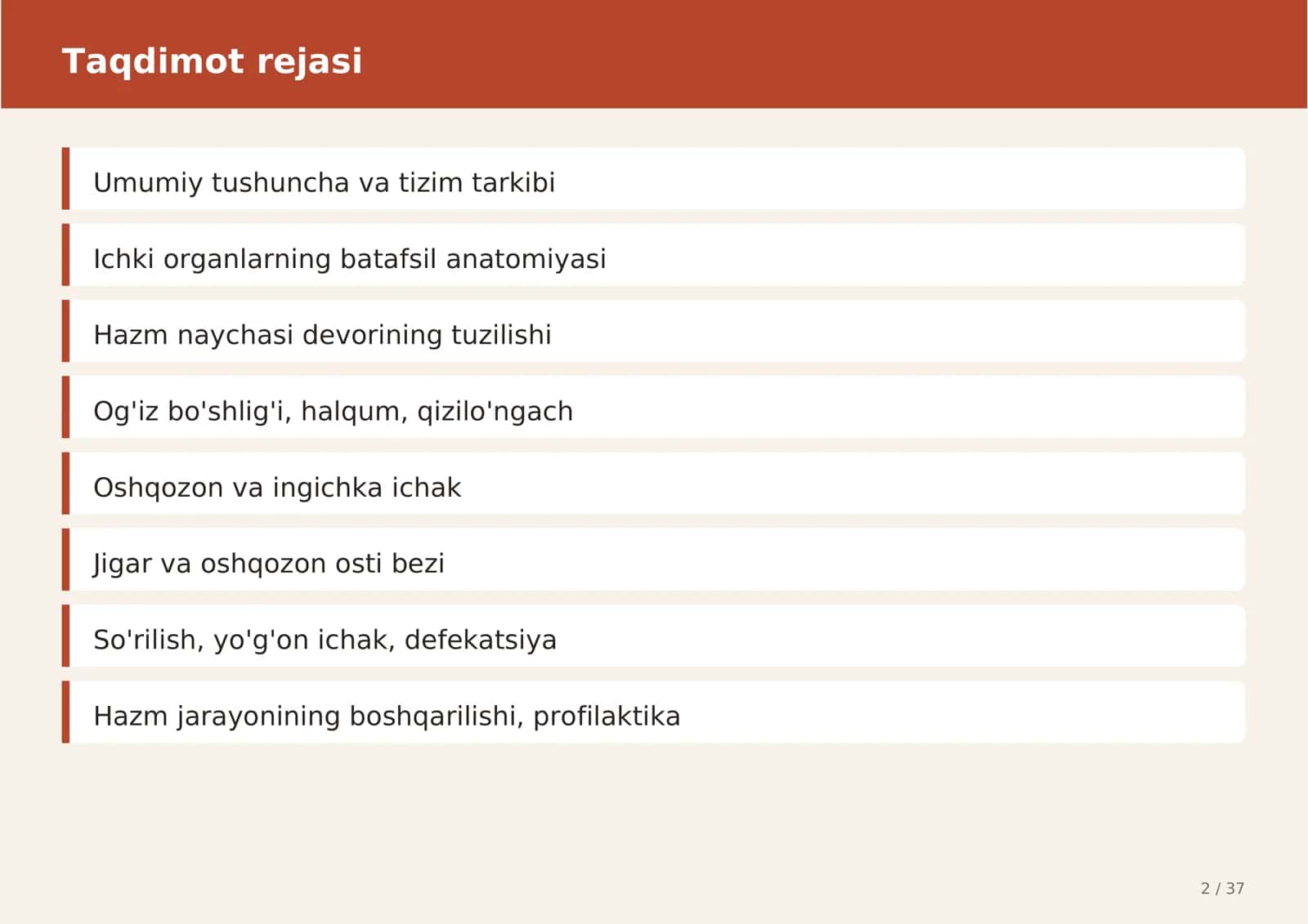 Ovqat hazm qilish tizimi  Anatomiyasi va Fiziologiyasi 2