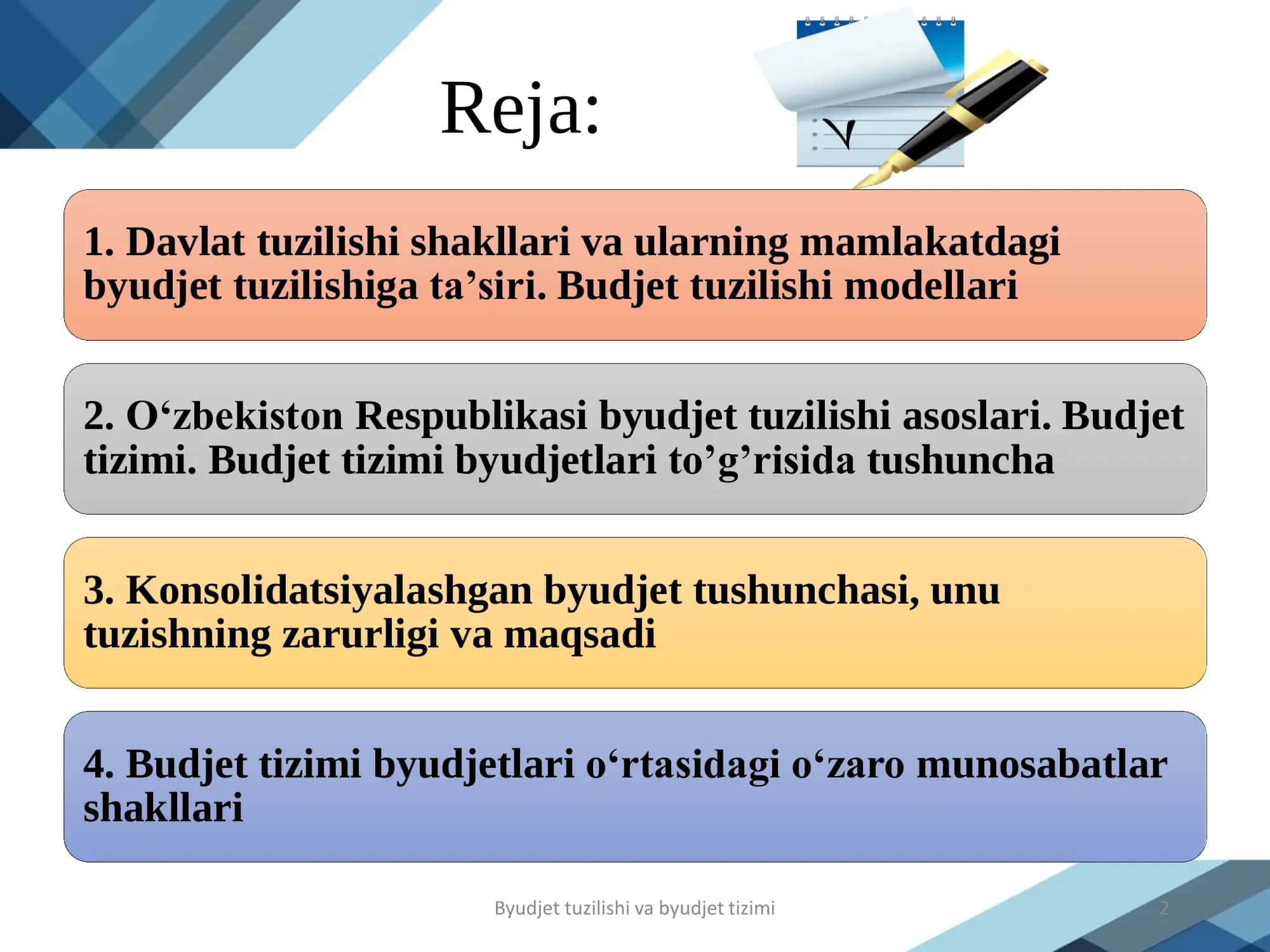 Byudjet tuzilishi va byudjet tizimi 2