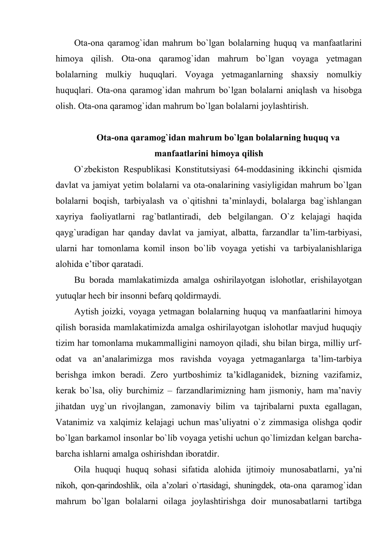 Ota-ona qaramog`idan mahrum bo`lgan bolalarni aniqlash va joylashtirish 2