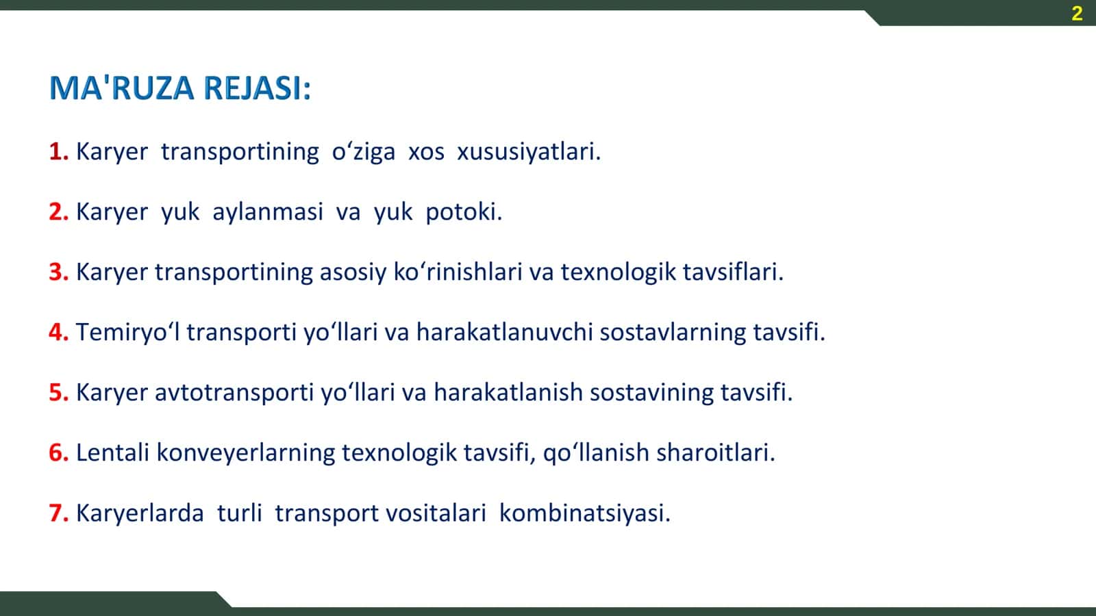 Ochiq kon ishlarida transport tizimi 2
