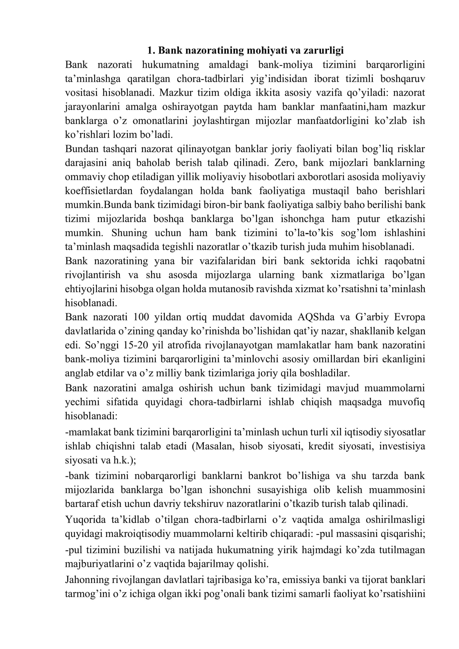 Bank muassasalarida moliyaviy nazoratni tashkil etish 2