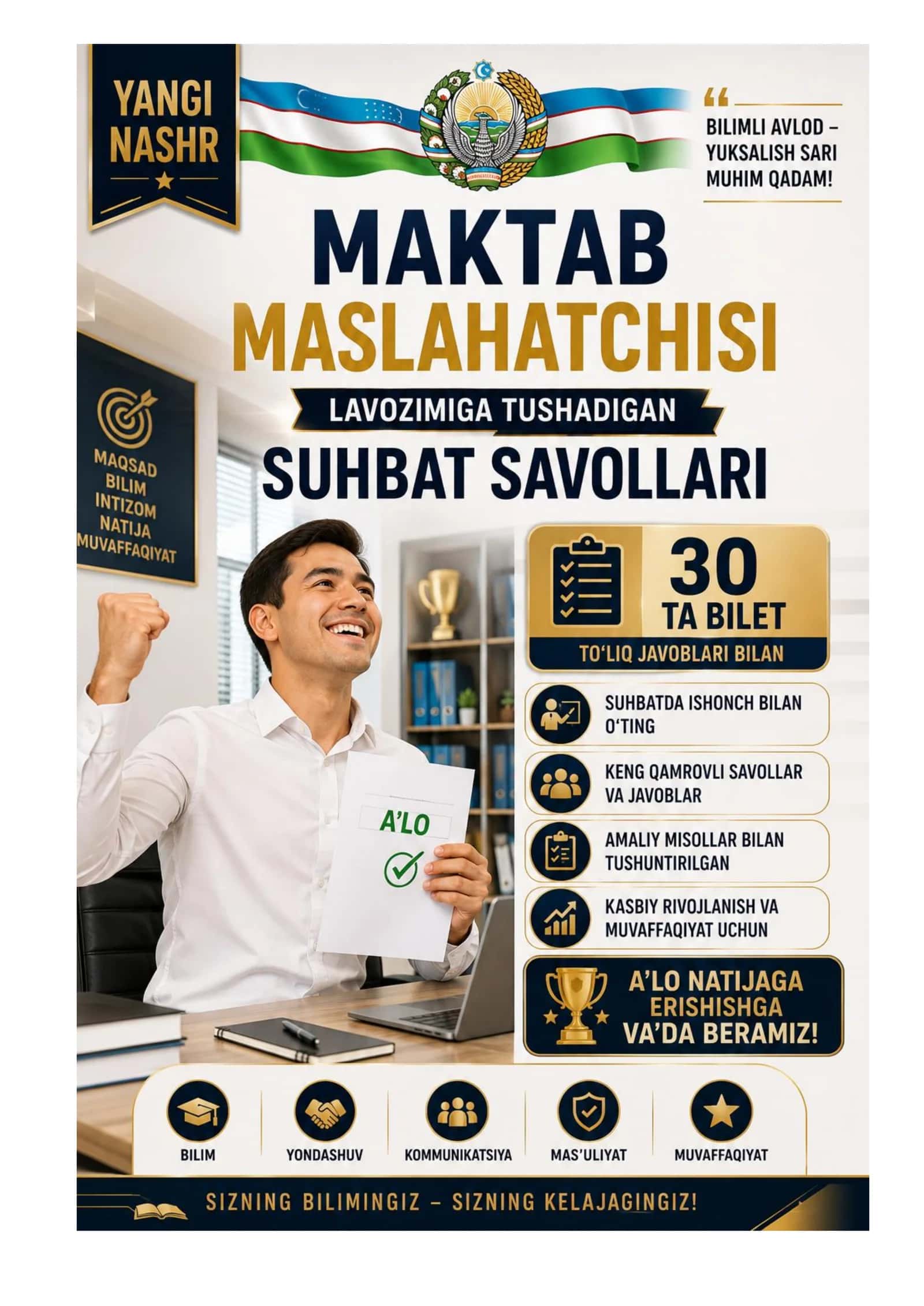MAKTAB MASLAHATCHISI LAVOZIMIGA ISHGA KIRISH 30 BILETLARI 2