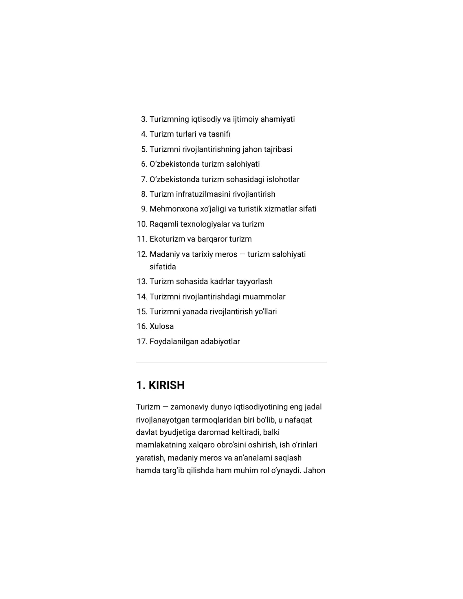 Referat turizmni rivojlantirish 2