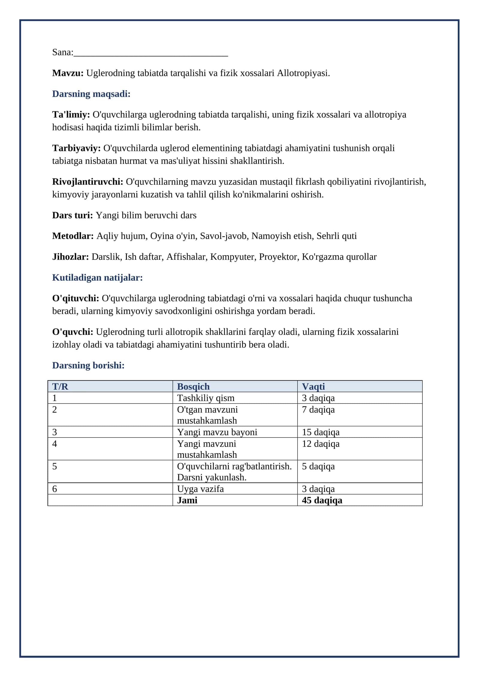 Lesson on Uglerodning tabiatda tarqalishi va fizik xossalari Allotropiyasi. 2