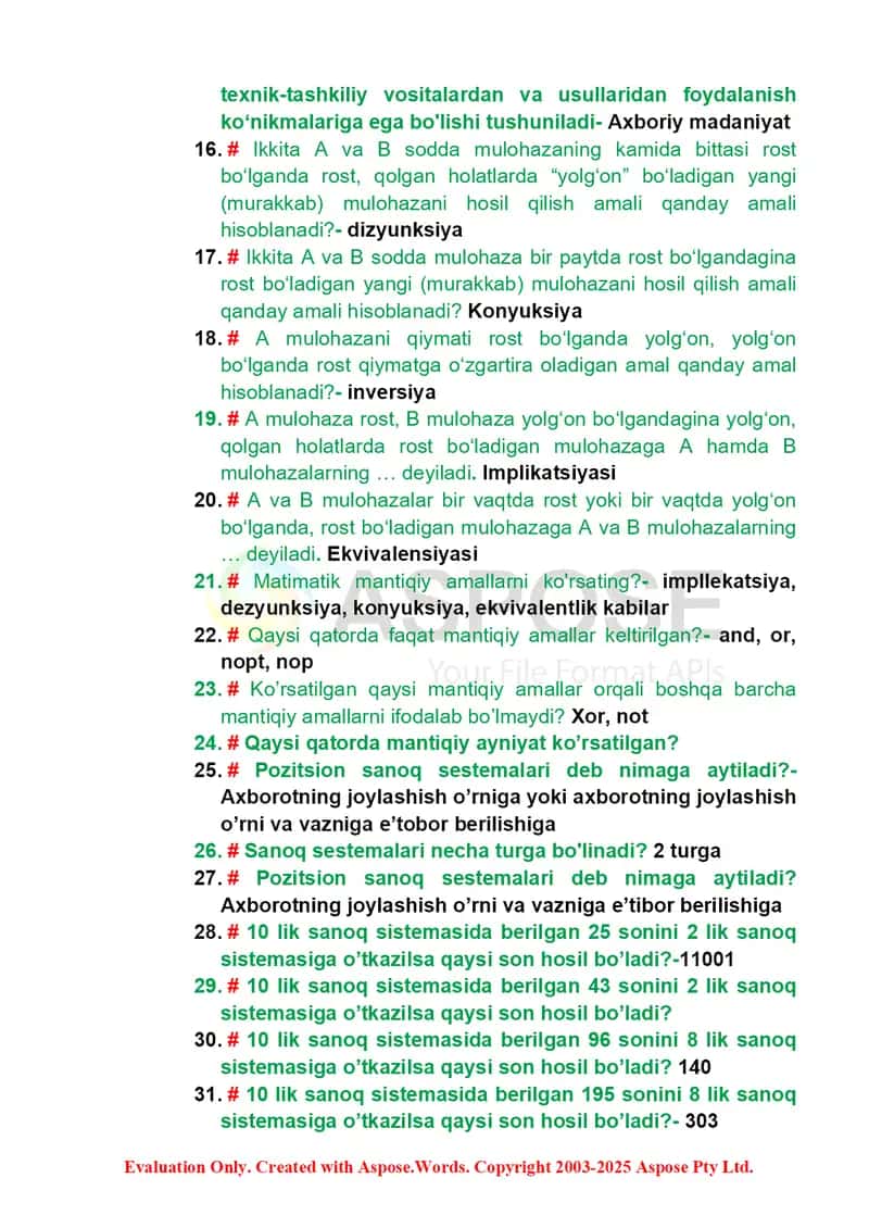 Informatika faniga oid savol-javoblar to‘plami 2