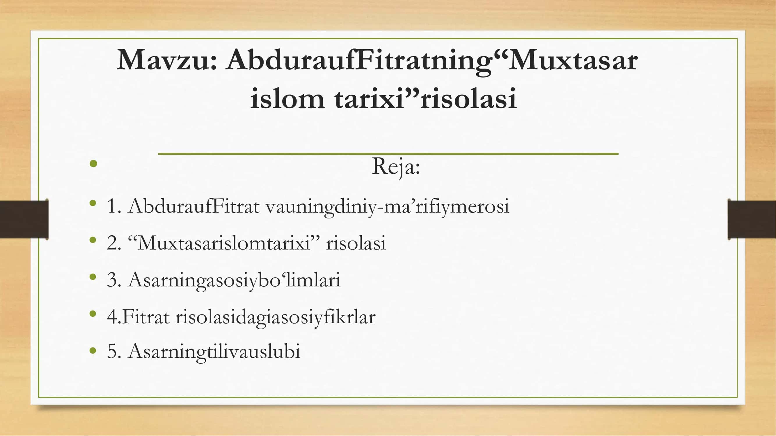Abdurauf Fitratning “Muxtasar Islom Tarixi” risolasi 2