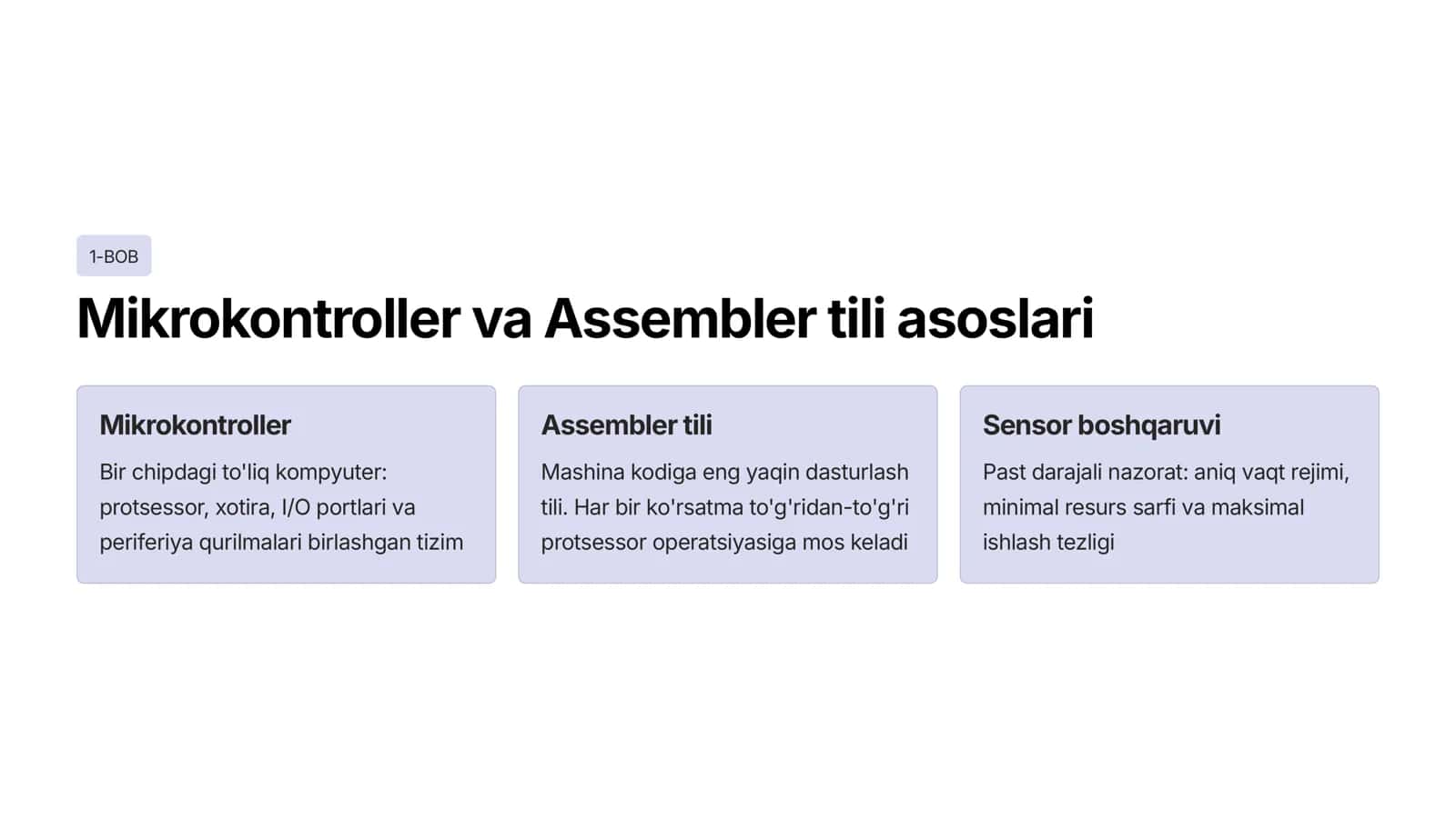 Mikrokontrollerlar uchun past darajadagi dasturlash: assembler tilida 2