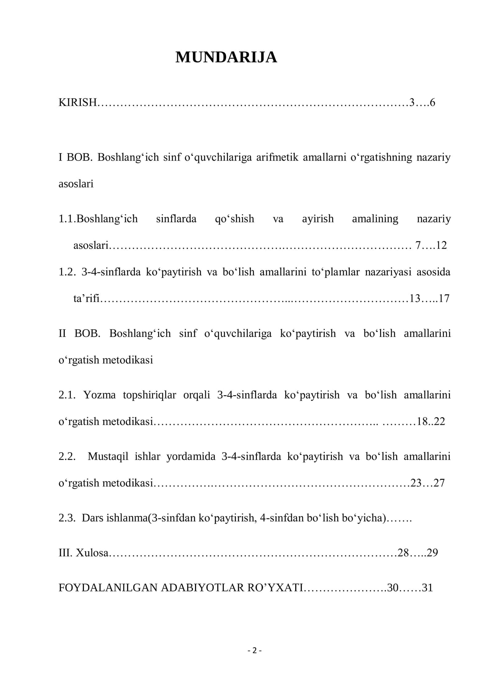 "Matematika o‘qitish metodikasi" KURS ISHI 2