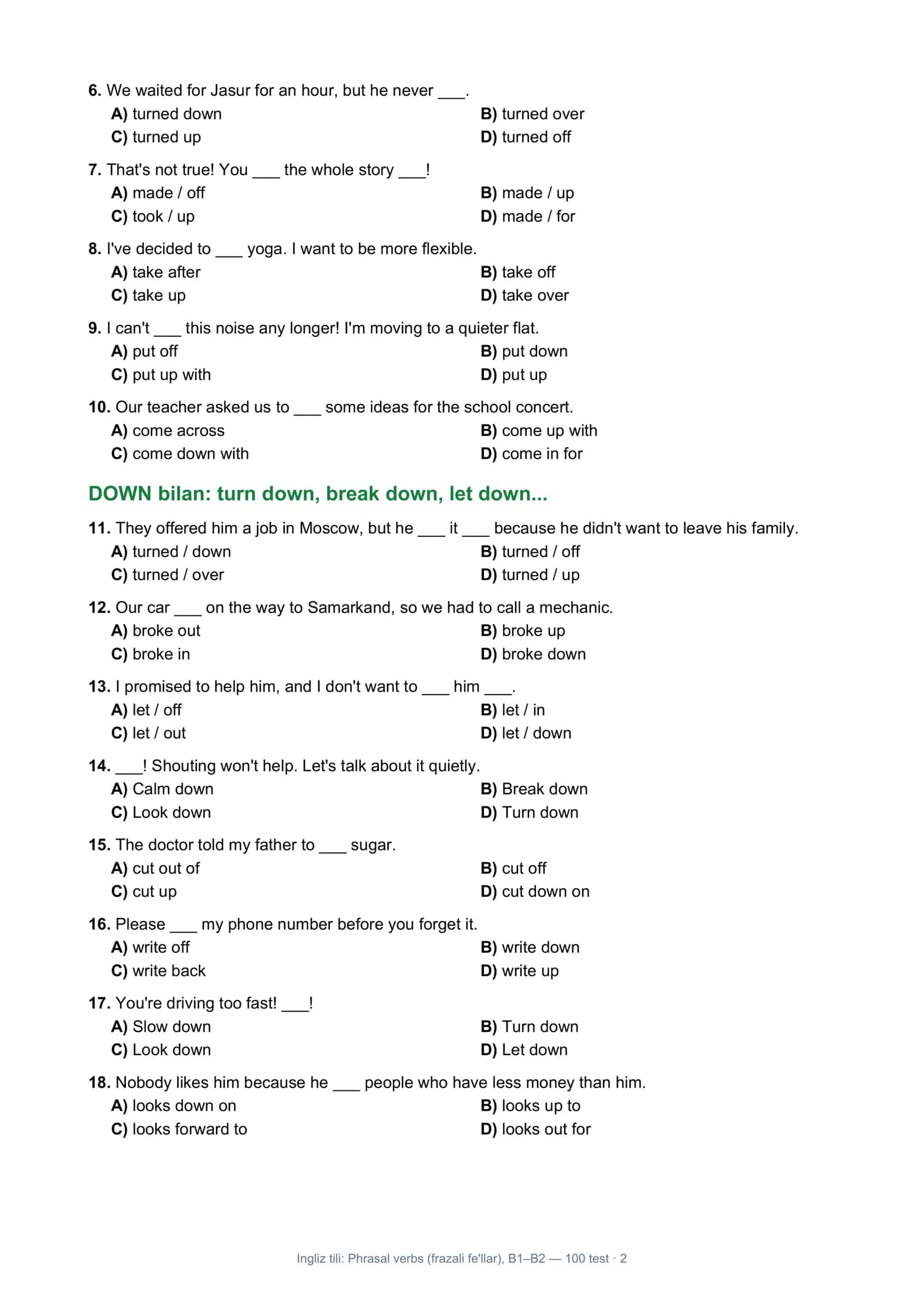 Ingliz tili: Phrasal verbs (frazali fe'llar) 2