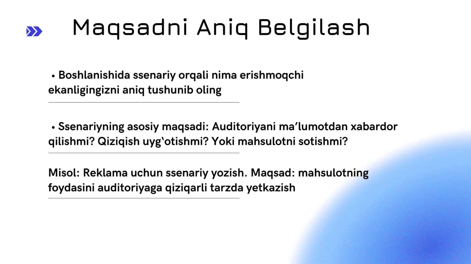 Senariy tuzish bo’yicha qo’llanma 2