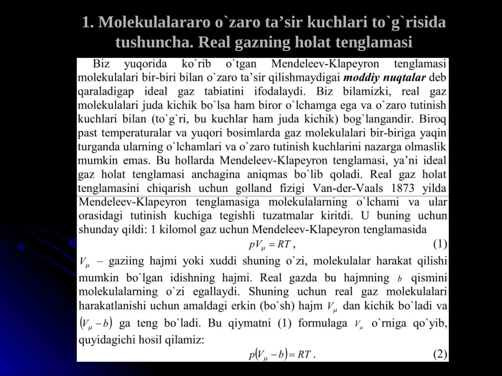 Mоlеkulalararо o`zarо ta’sir kuchlari to`g`risida 2