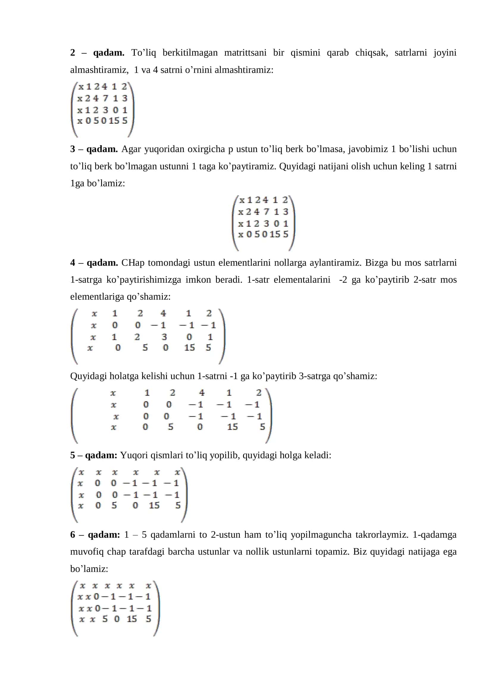 CHIZIQLI ALGEBRAIK TENGLAMALAR SISTEMASINI YECHISHNING KRAMER,  MATRITSA VA GAUSS USULLARI. 2