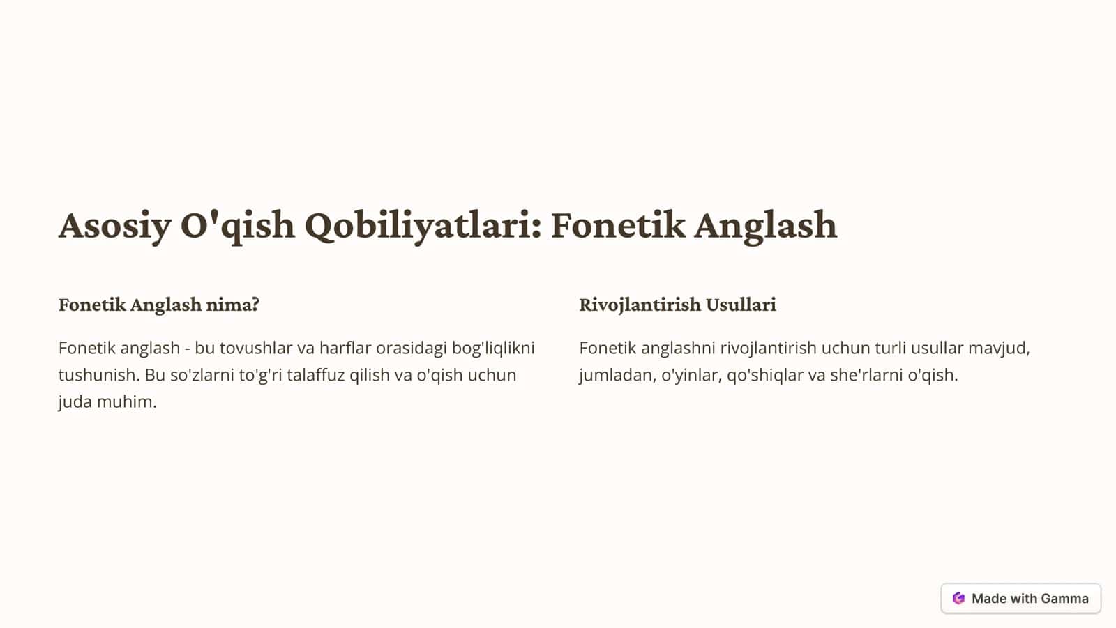 Asosiy O'qish Qobiliyatlari: Fonetik Anglash 2