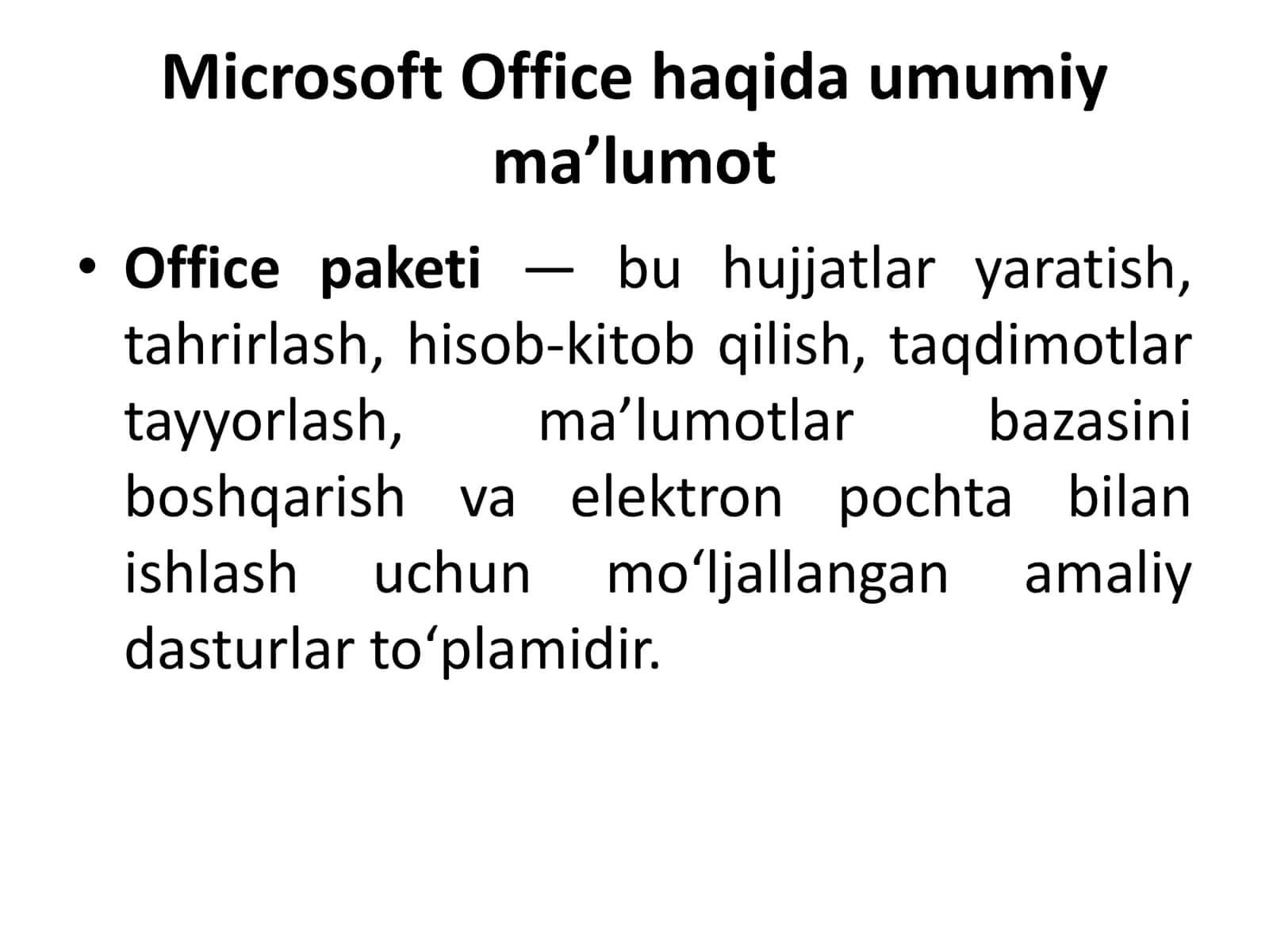 Microsoft Office paketi tarkibidagi 2