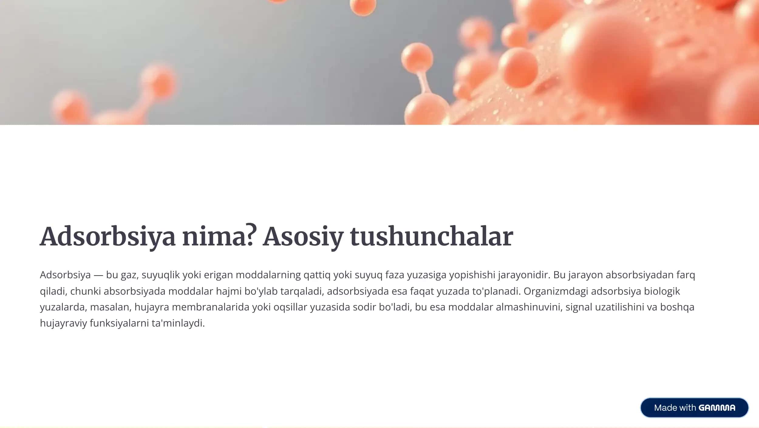 Organizmdagi adsorbsiya jarayoni 2