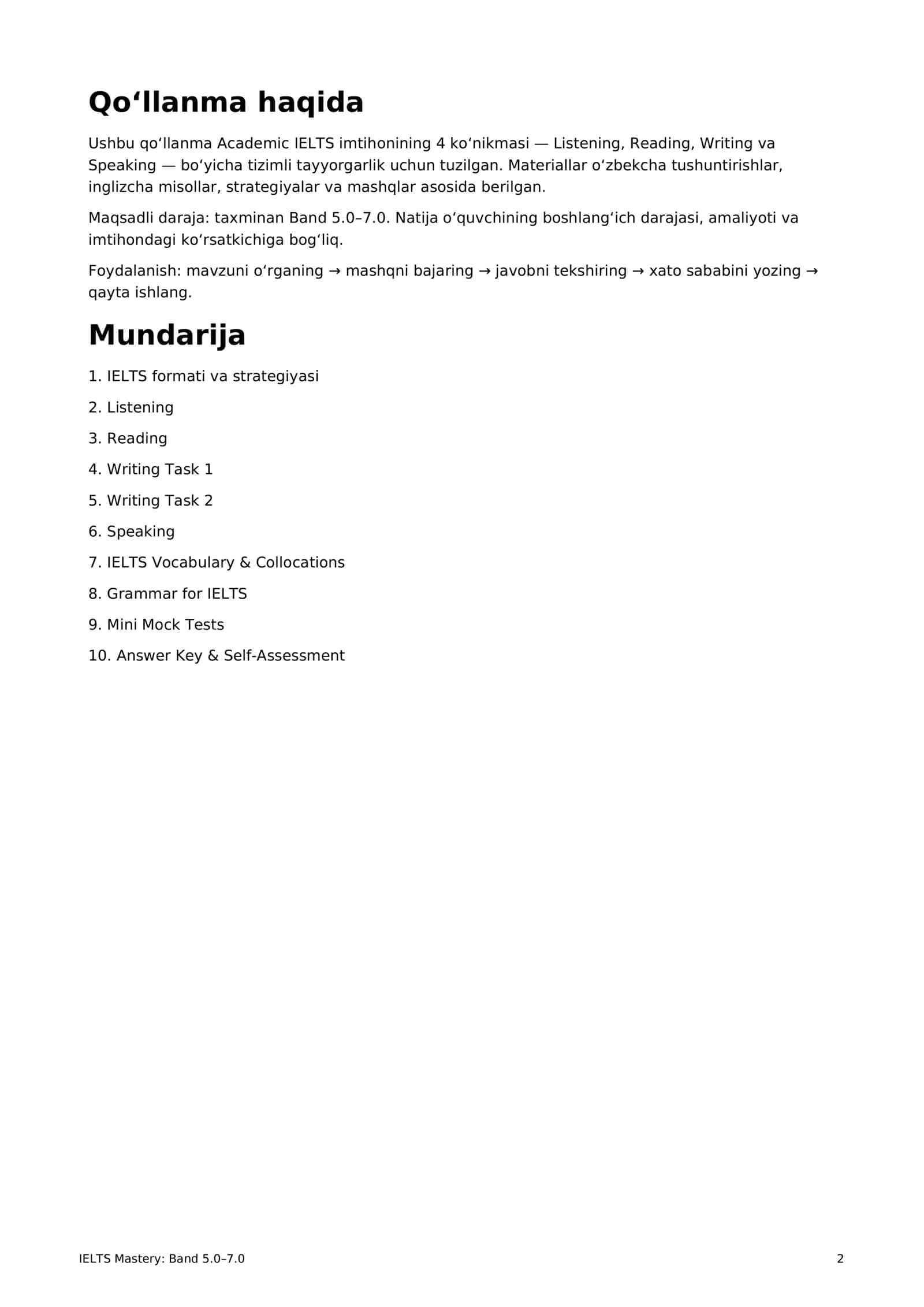 IELTSga tayyorgarlik: Band 5.0–7.0 2