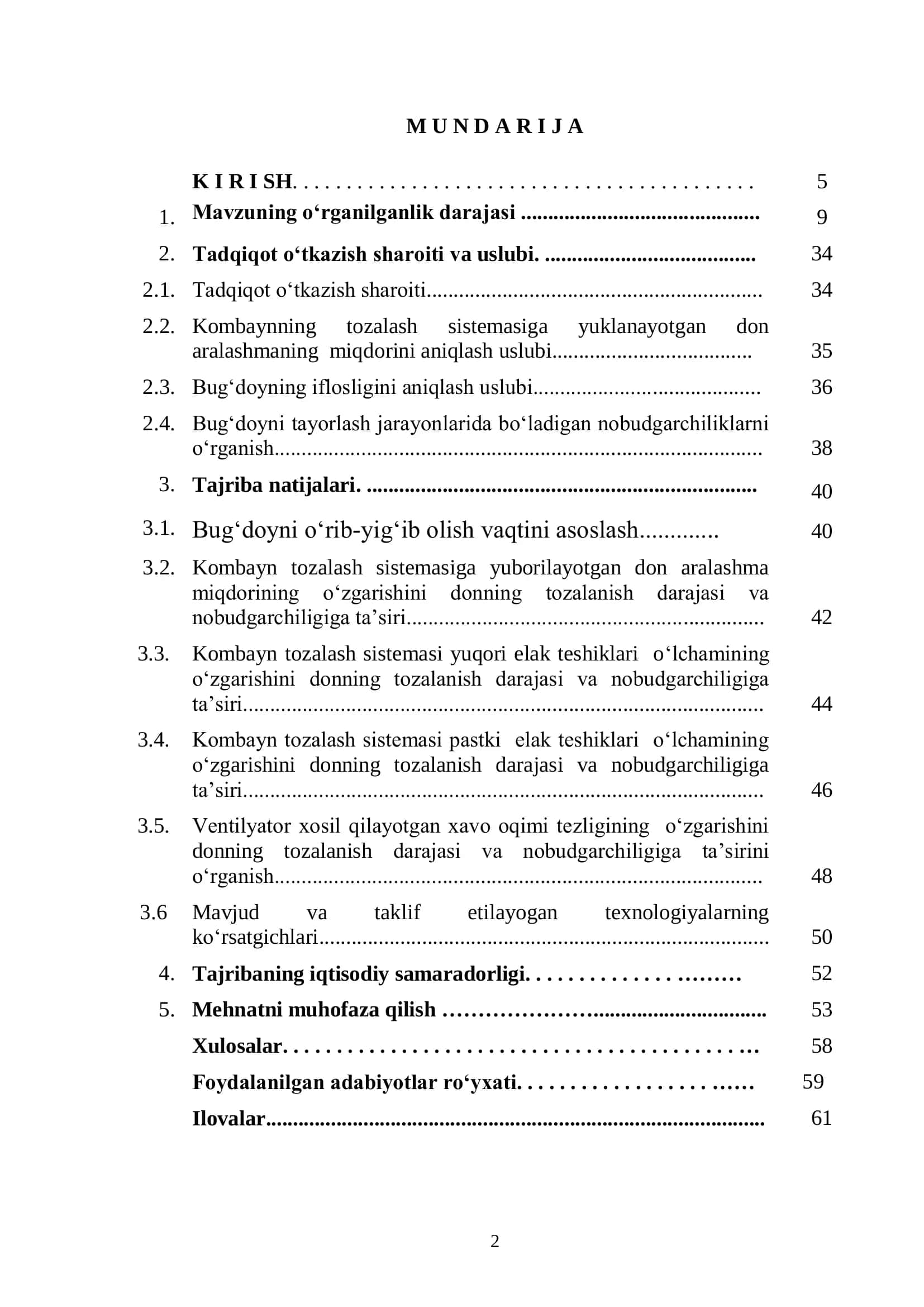G’ALLA YIG’ISHTIRISH KOMBAYNINING BUG’DOYNI TOZALASH QISMINI TAKOMILLASHTIRISH 2