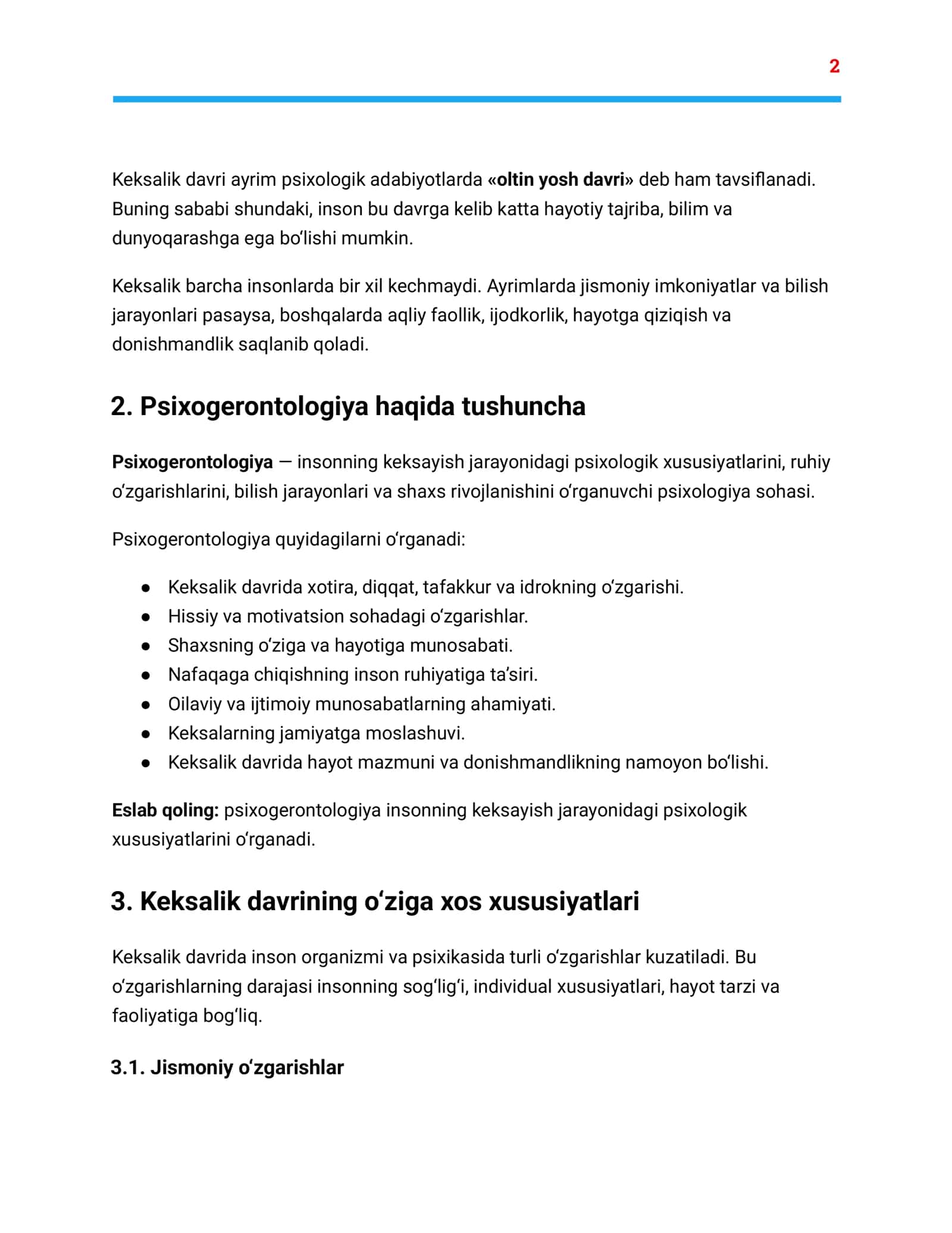 Keksalik va keksayish davri 2