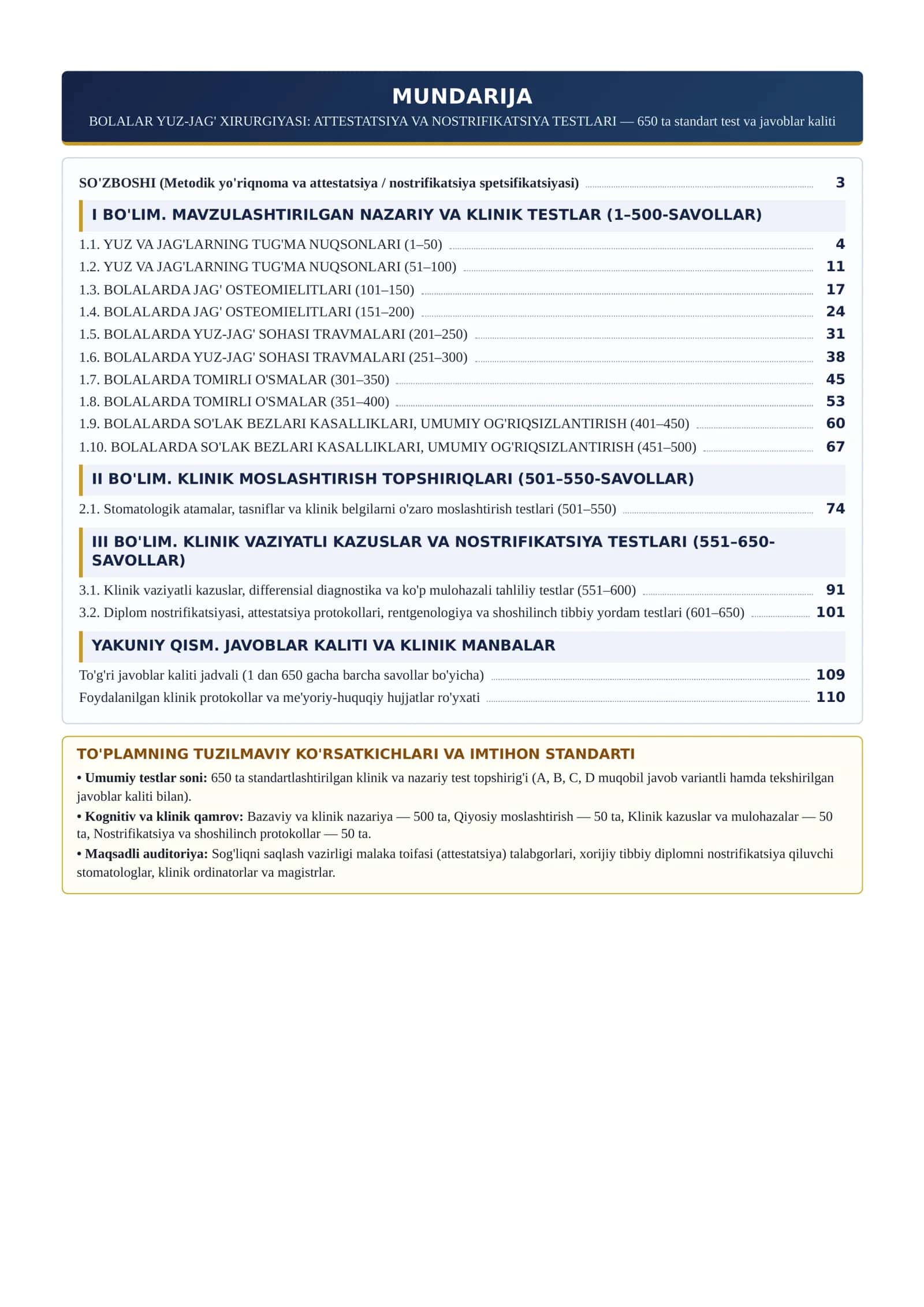 BOLALAR YUZ-JAG' XIRURGIYASI: ATTESTATSIYA VA NOSTRIFIKATSIYA TESTLARI 2