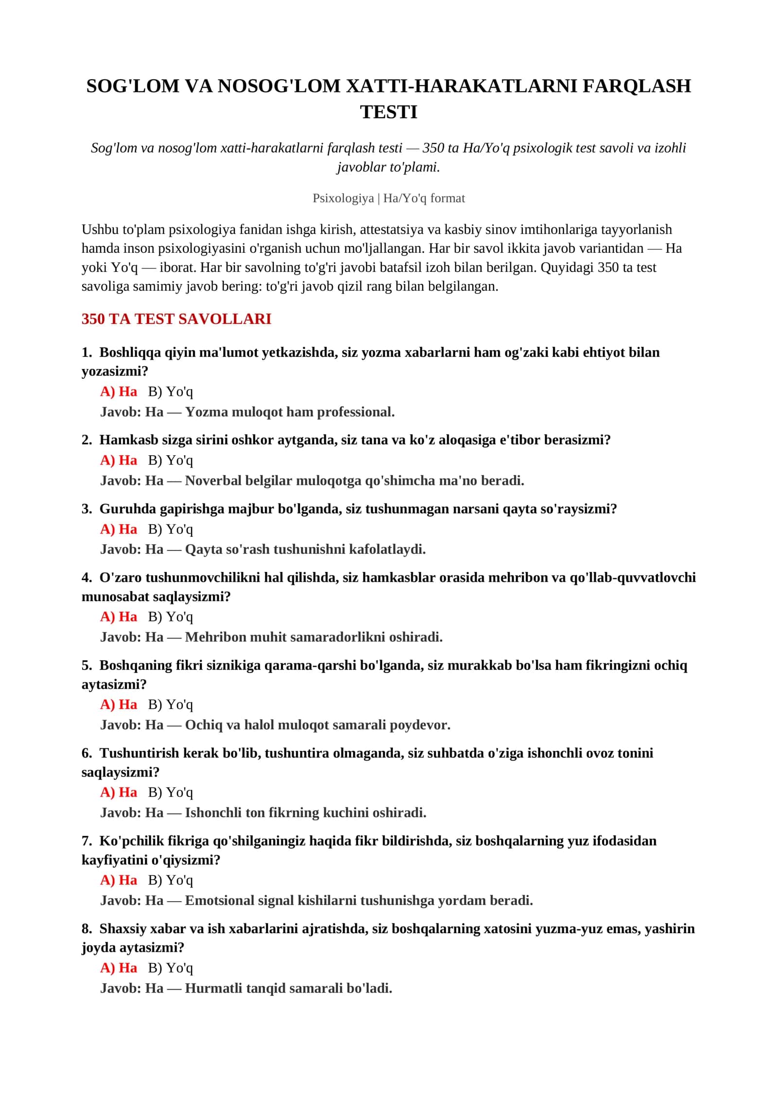 Sog'lom va nosog'lom xatti-harakatlarni farqlash testi 2