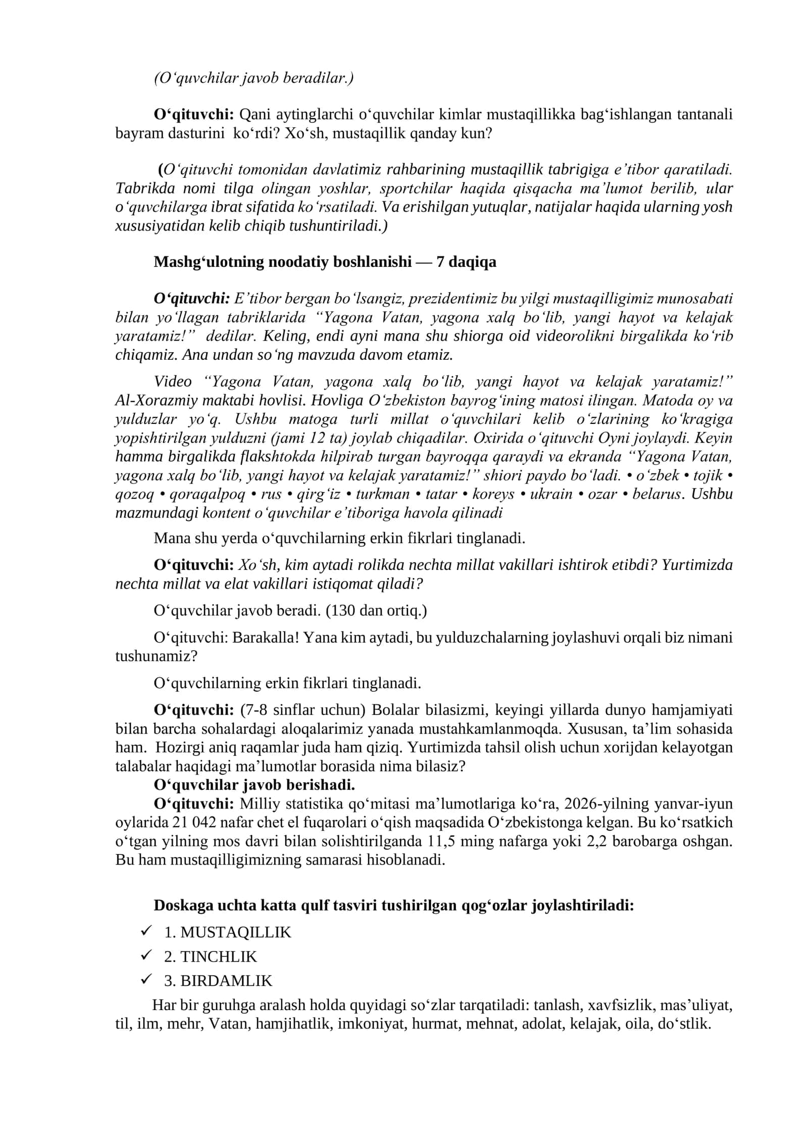 "KELAJAK SOATI" —MASHG‘ULOT ISHLANMASI 2