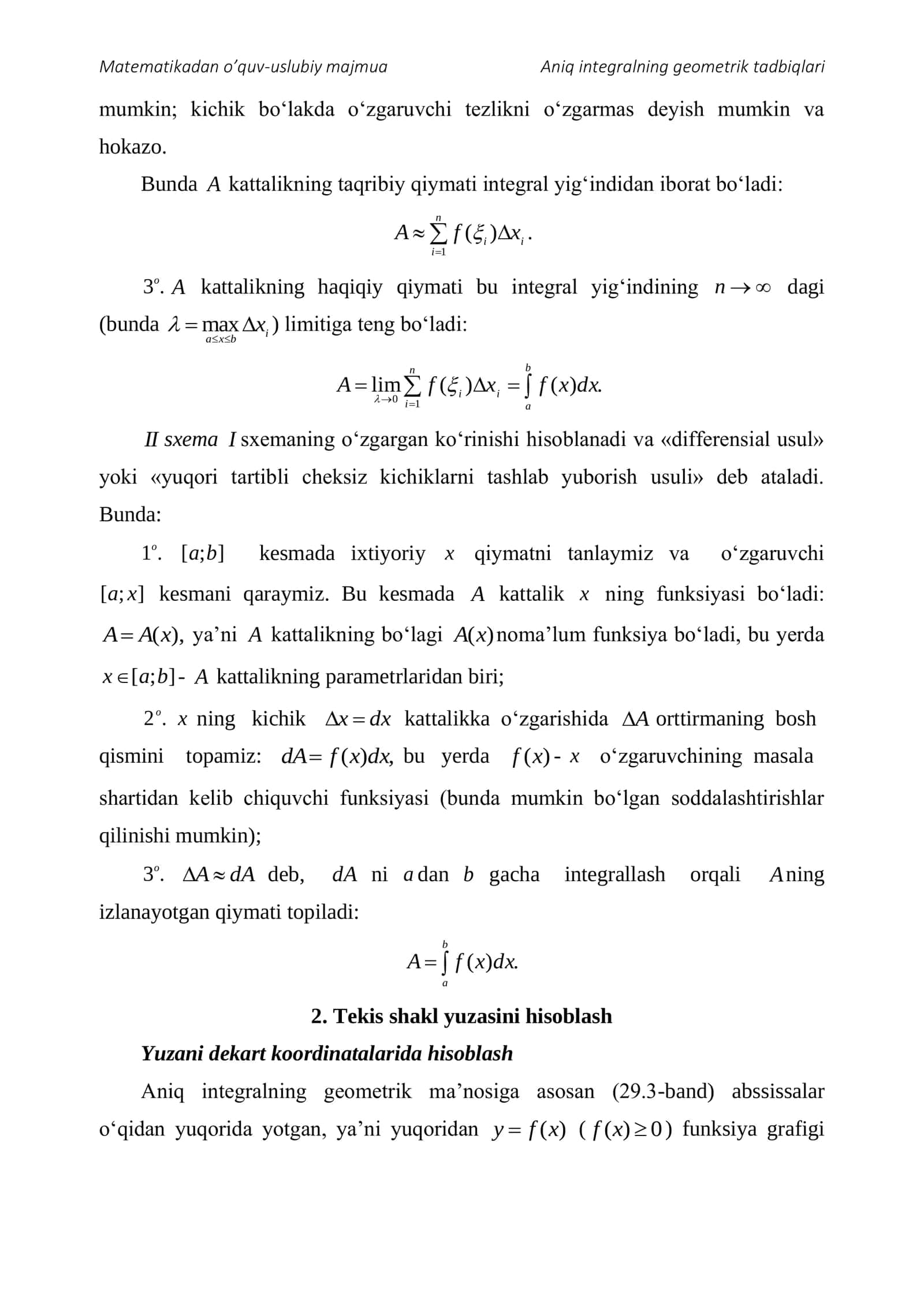 ANIQ INTEGRALNING GEOMETRIK TADBIQLARI 2