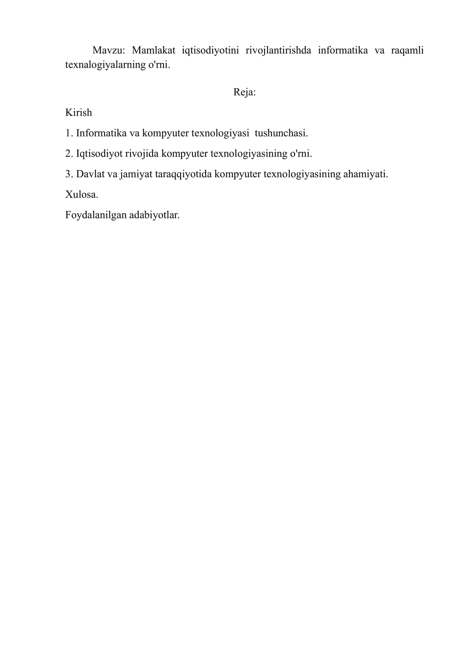 Mamlakat iqtisodiyotini rivojlantirishda informatika va raqamli texnalogiyalarning o'rni 2