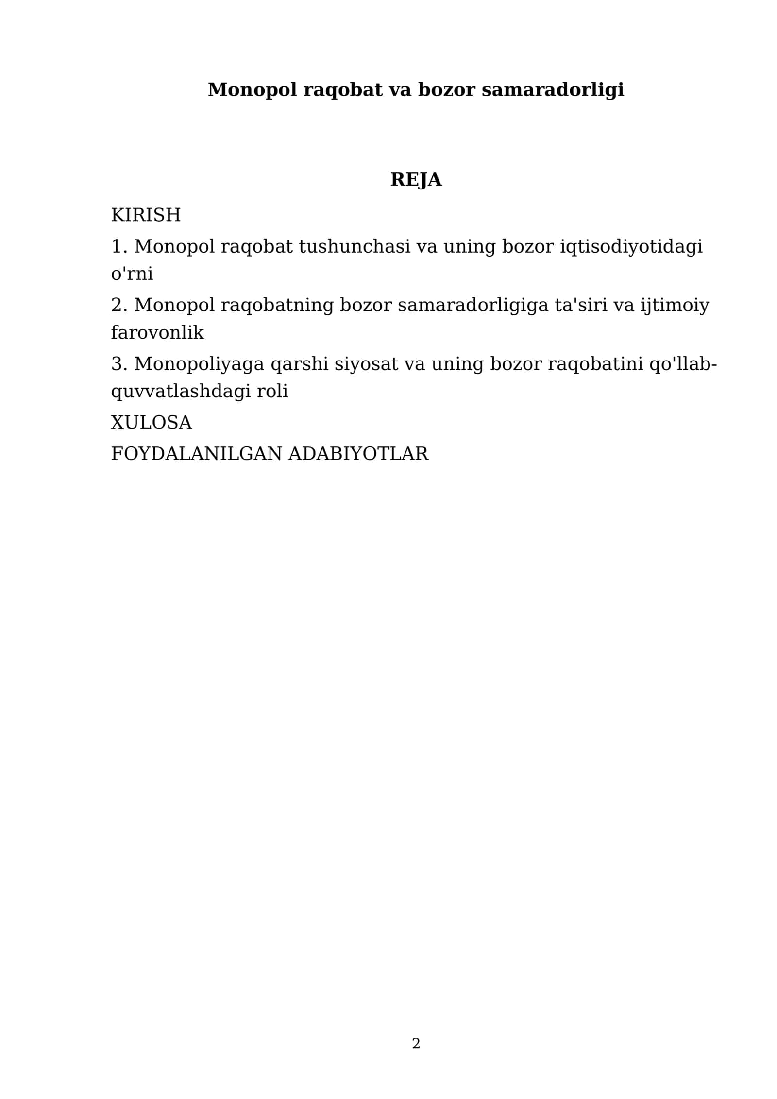 Monopol raqobat va bozor samaradorligi 2