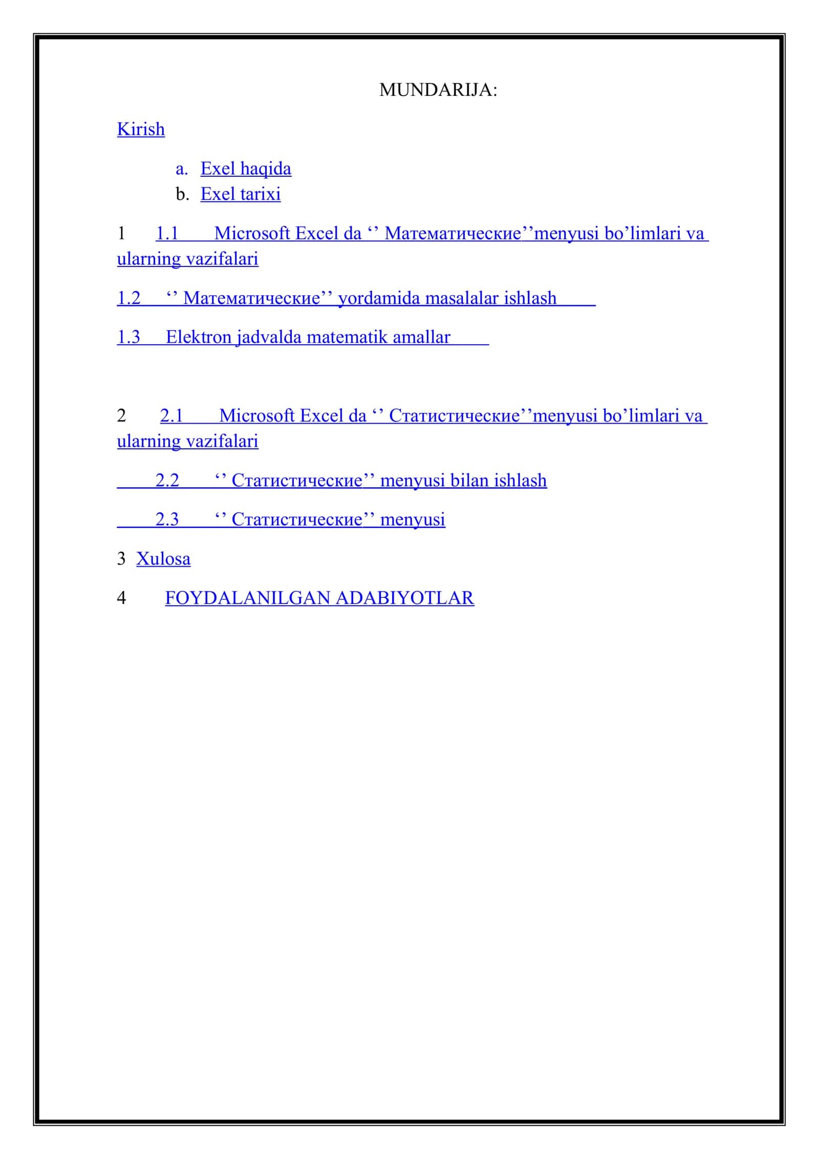 Word 2016 matn taxrirlagichining “Ссылки” menyusi bo’limlari va ularning vazifalari. MS Office dasturlar paketining har xil versiyalarini kompyuterga o’rnatish tartiblari 2