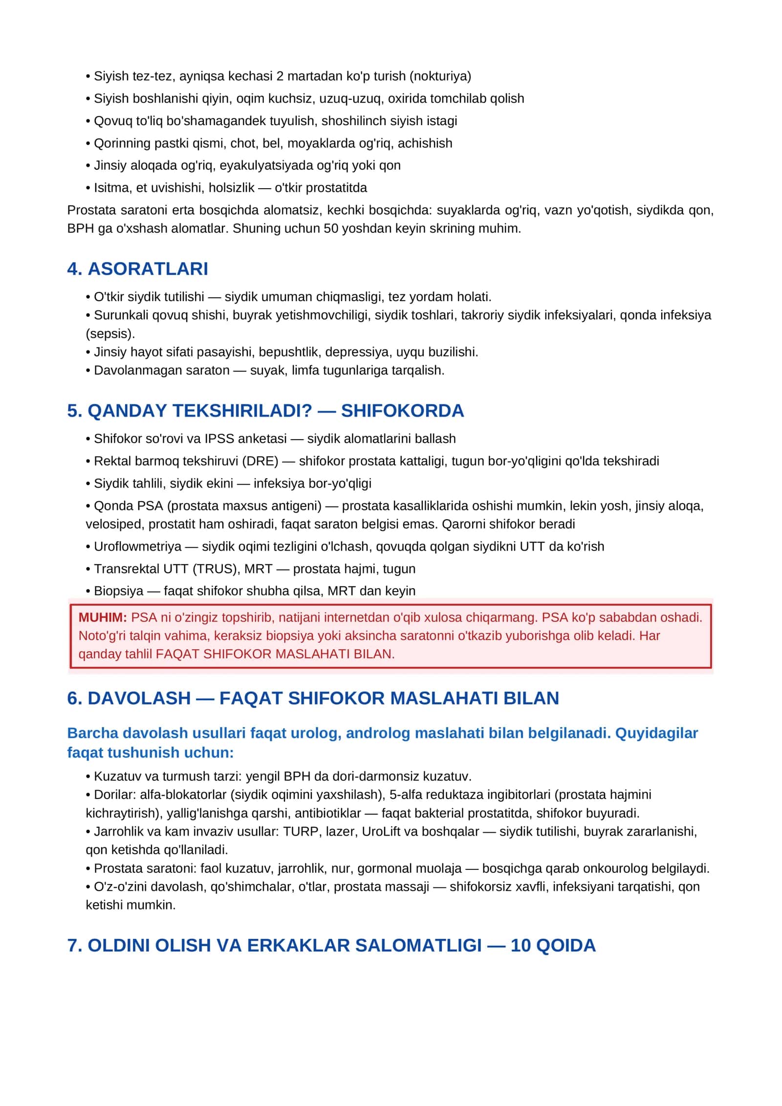 PROSTATA VA ERKAKLAR SALOMATLIGI — TO'LIQ QO'LLANMA VA OLDINI OLISH (Qo'llanma) 2