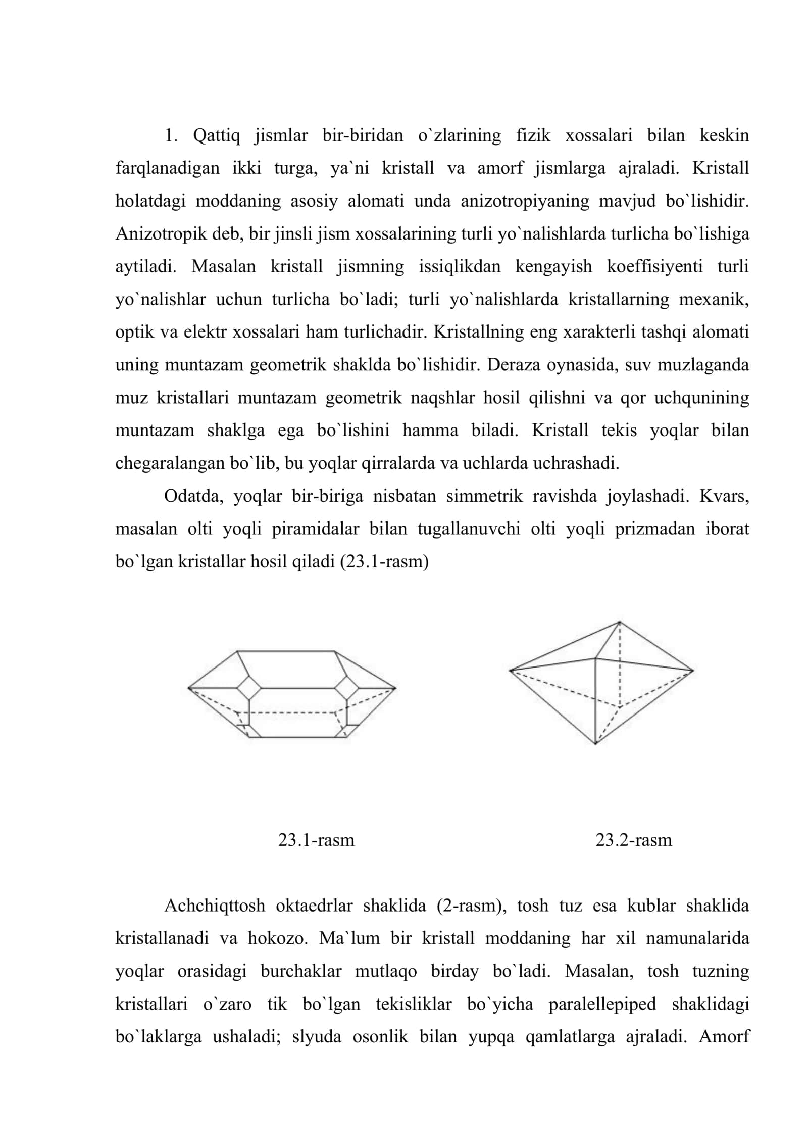 Kristall panjara. Kristallografik koordinata tizimi 2