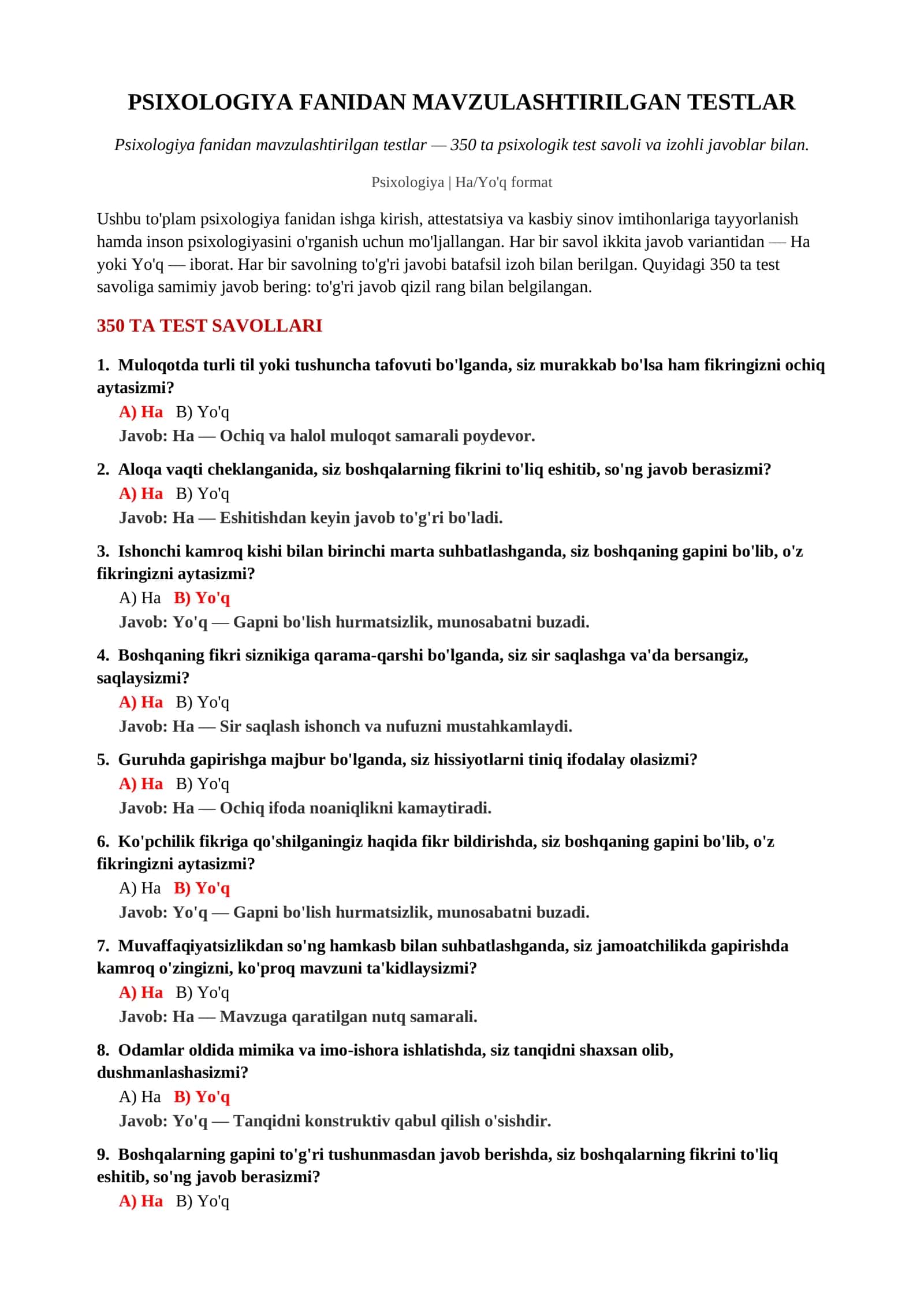Psixologiya Fanidan Mavzulashtirilgan Testlar 2