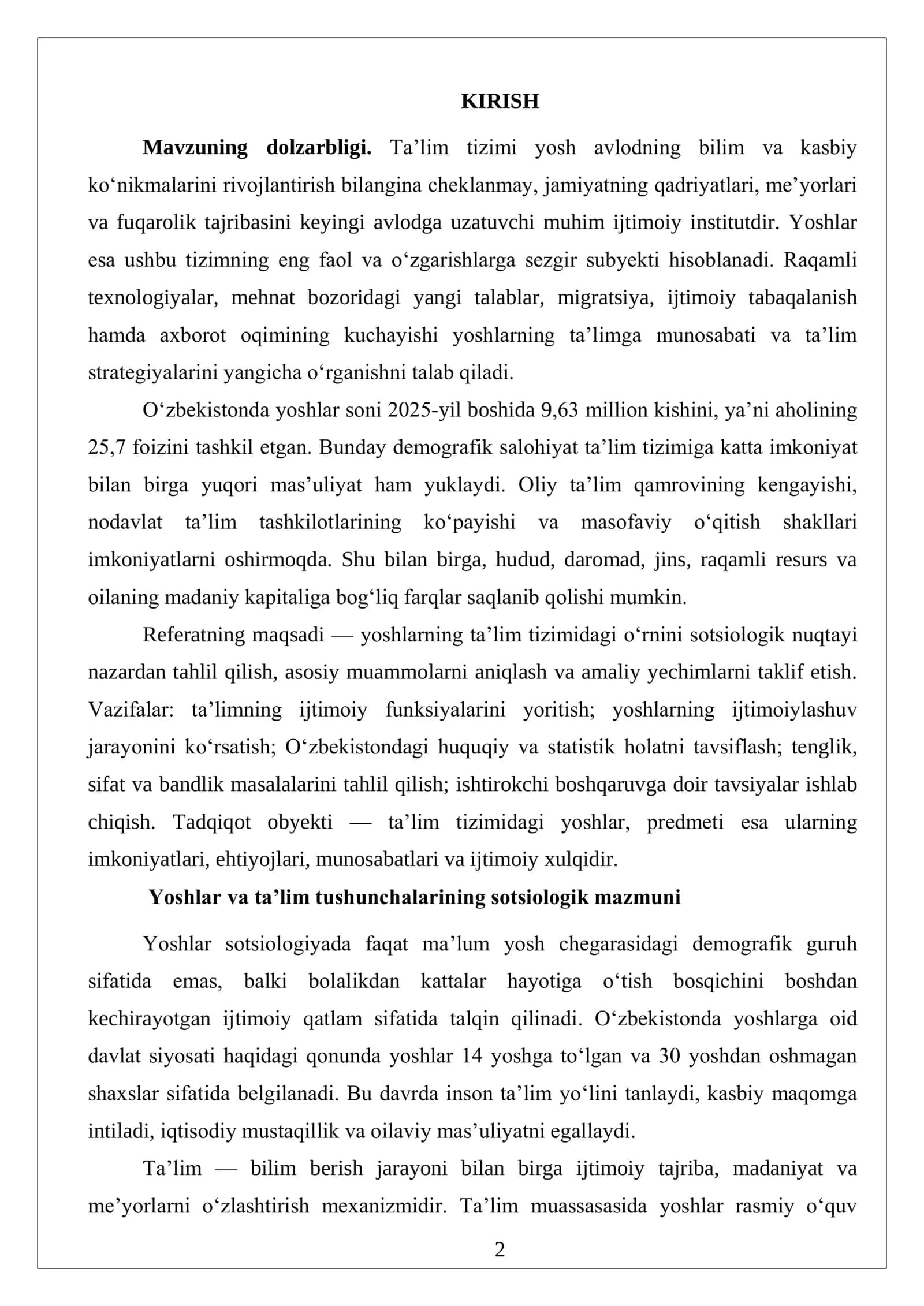 Ta’lim tizimi yoshlar 2