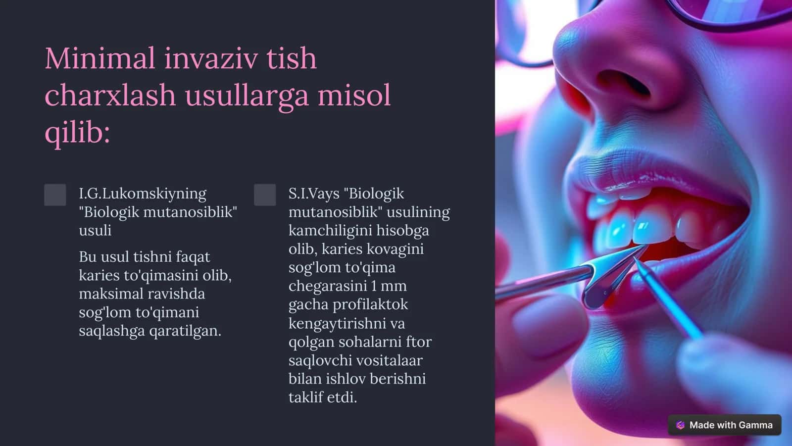 "Tish qattiq to'qimasini charxlashning minimal invaziv usullari" prezintatsiya 2